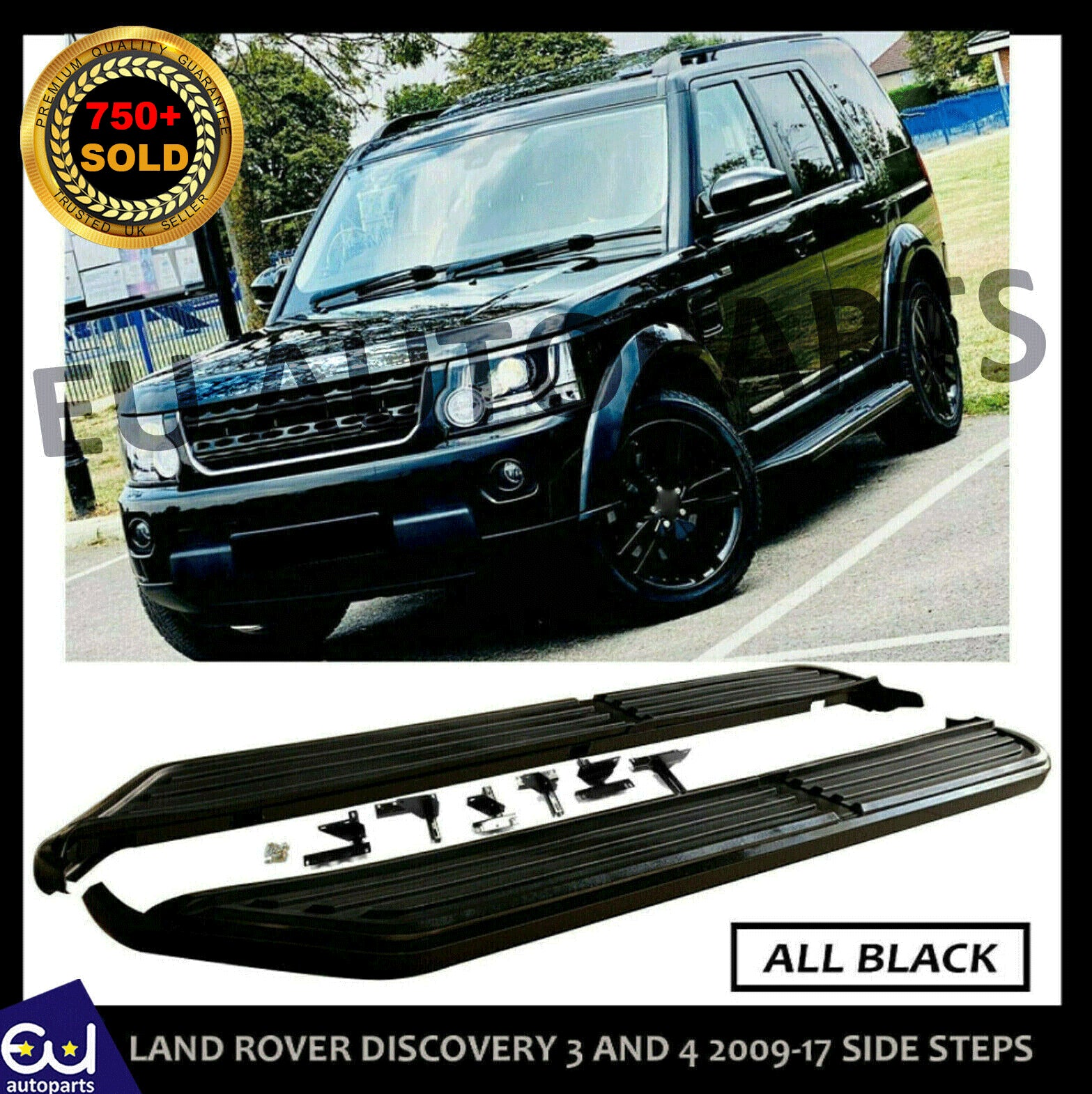 ALL BLACK STEALTH SIDE STEPS RUNNING BOARDS FOR LAND ROVER DISCOVERY 3