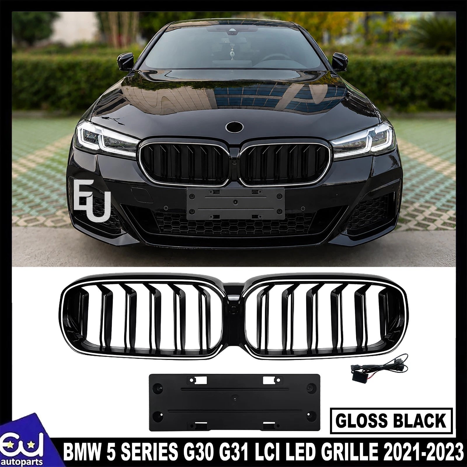 FOR BMW 5 SERIES G30 G31 FACELIFT SPORT KIDNEY LED GRILLE GRILL & LICENCE PLATE