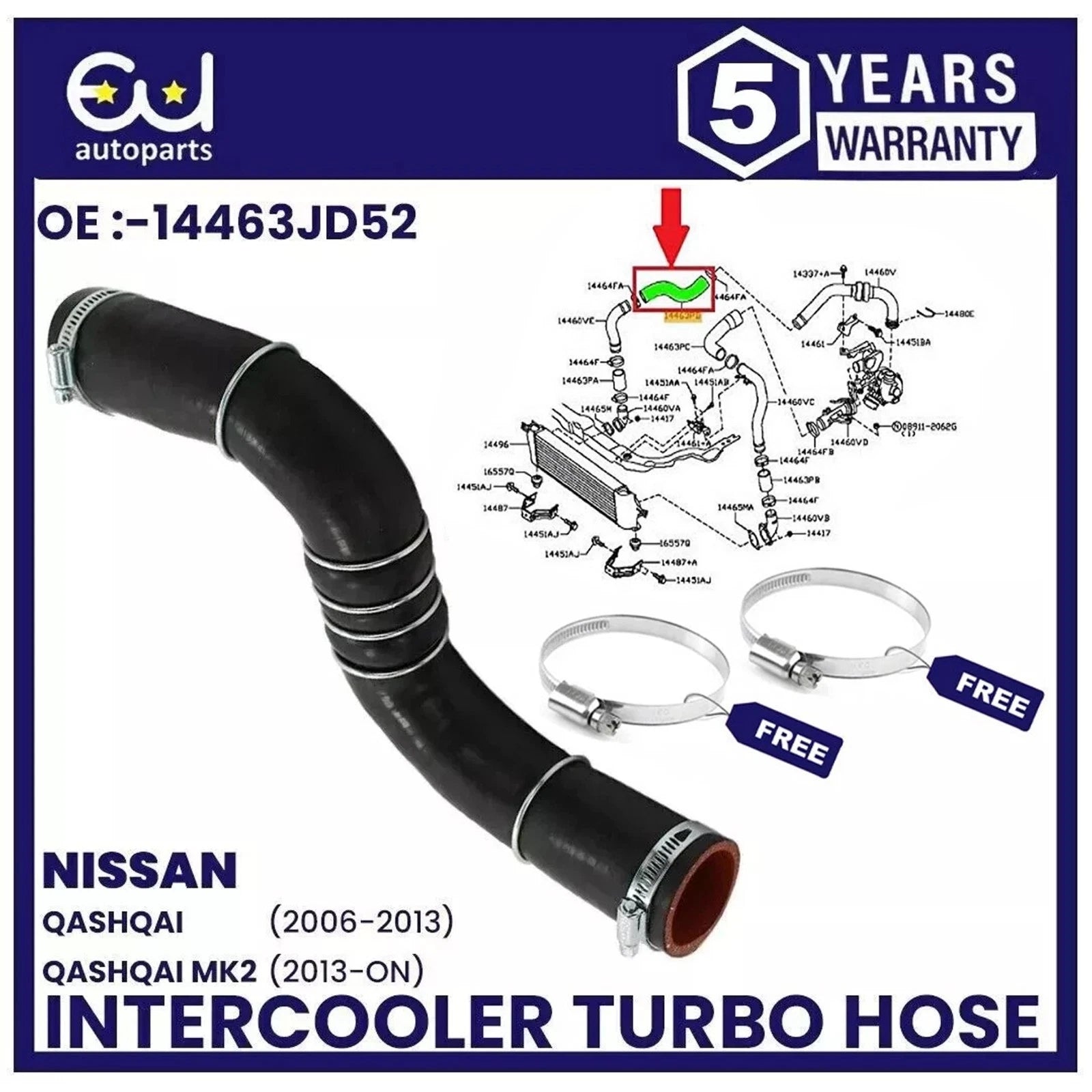 TURBO INTERCOOLER HOSE PIPE FOR NISSAN QASHQAI 1.5 DCI 14463JD50A 14463JD52A