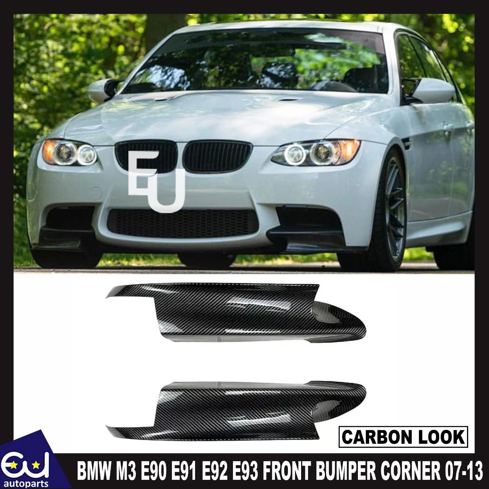 FOR BMW M3 E90 E91 E92 E93 FRONT BUMPER CORNER SPLITTERS CARBON BLACK KIT 07-13
