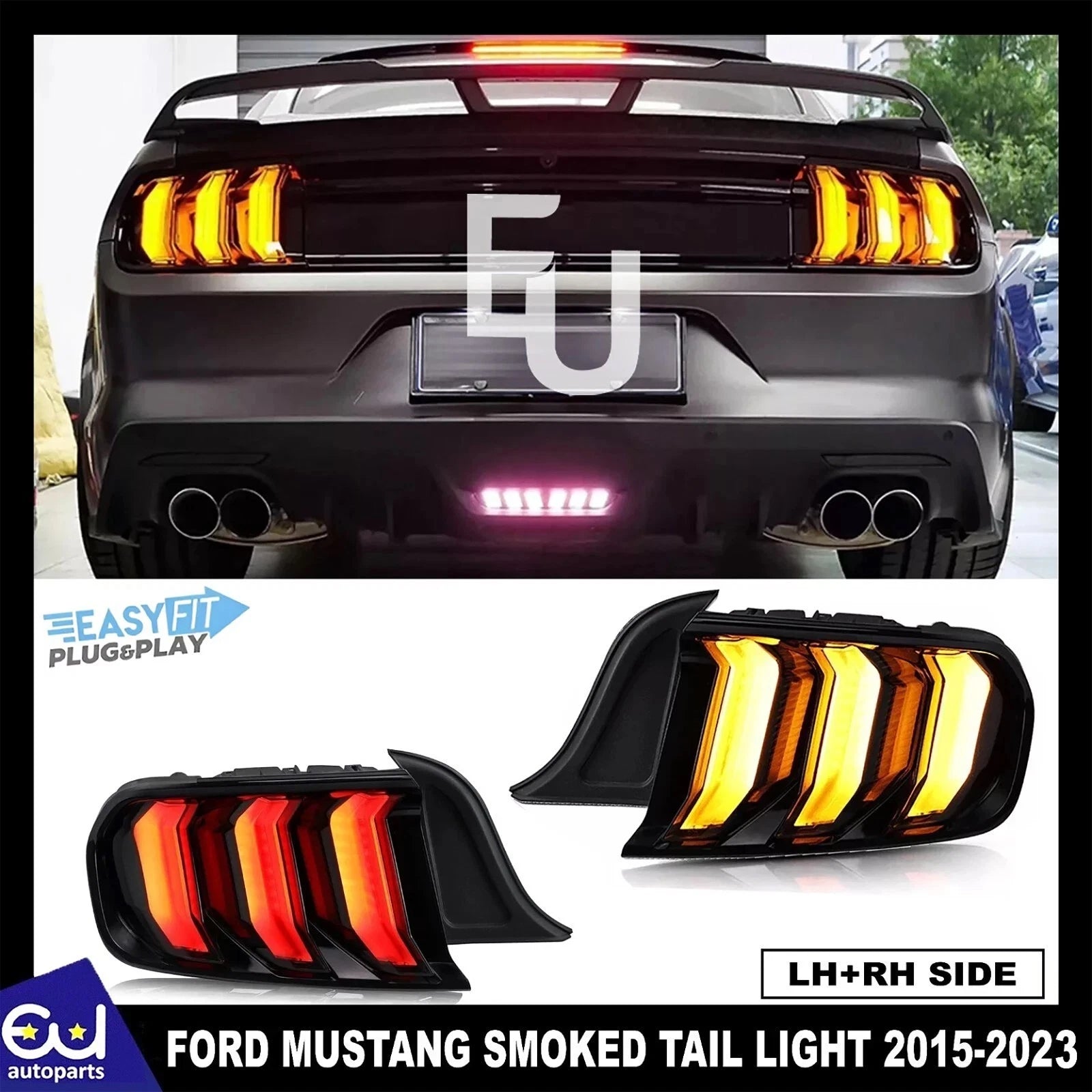 SMOKED LED REAR LIGHTS 5 MODES FOR FORD MUSTANG 2015-2023 W/SEQUENTIAL SIGNALS