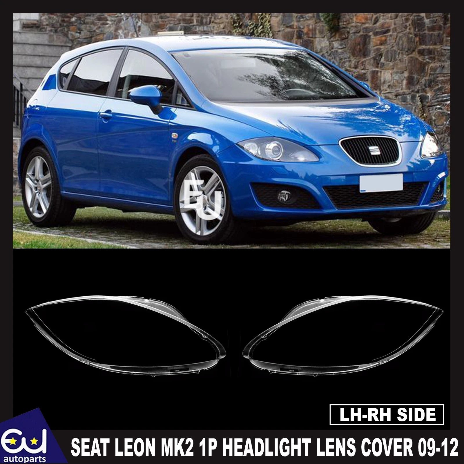 FOR SEAT LEON MK2 1P CLEAR HEADLIGHT COVER LENS SHELL LAMPSHADE PAIR FRONT 09-12