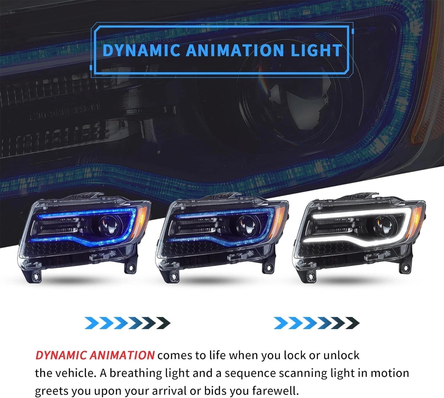 FOR JEEP GRAND CHEROKEE PROJECTOR FULL LED HEADLIGHTS LAMP DRL STARTUP 2014-2022