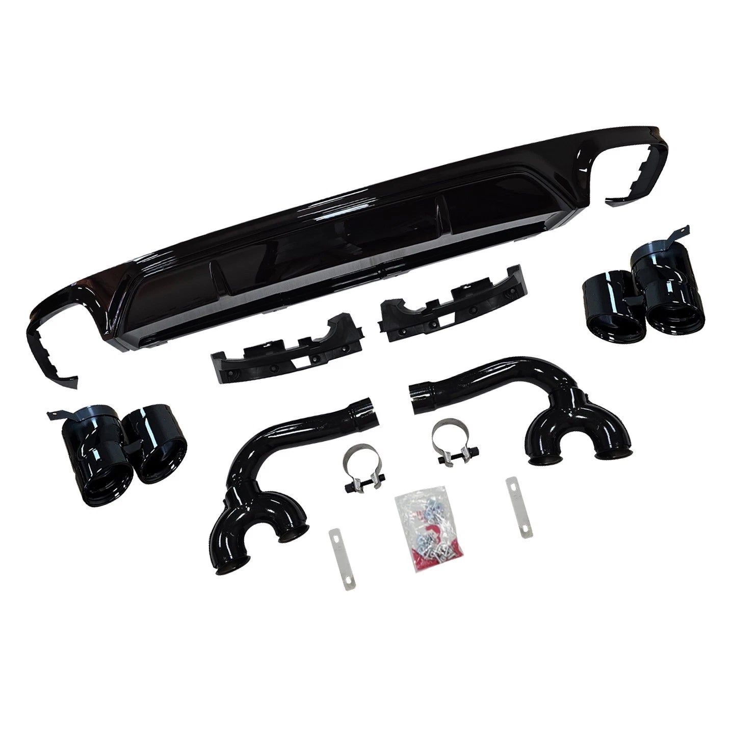 SQ8 LOOK REAR BUMPER DIFFUSER FOR AUDI Q8 2018+ WITH GLOSS BLACK EXHAUST TIPS