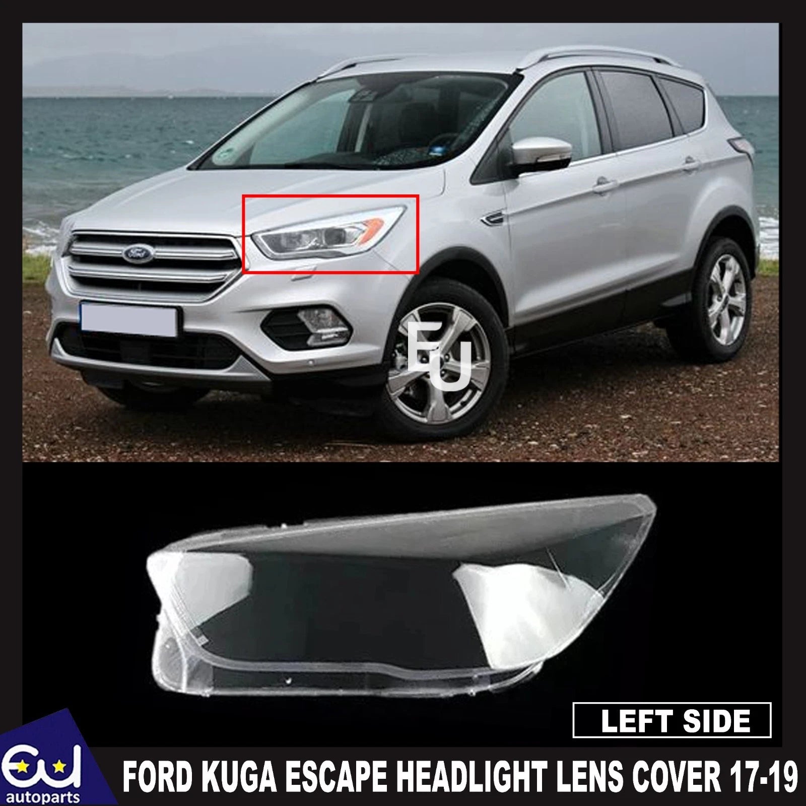 FOR FORD KUGA ESCAPE LEFT PASSENGER SIDE FRONT HEADLIGHT LAMP LENS COVER 17-19