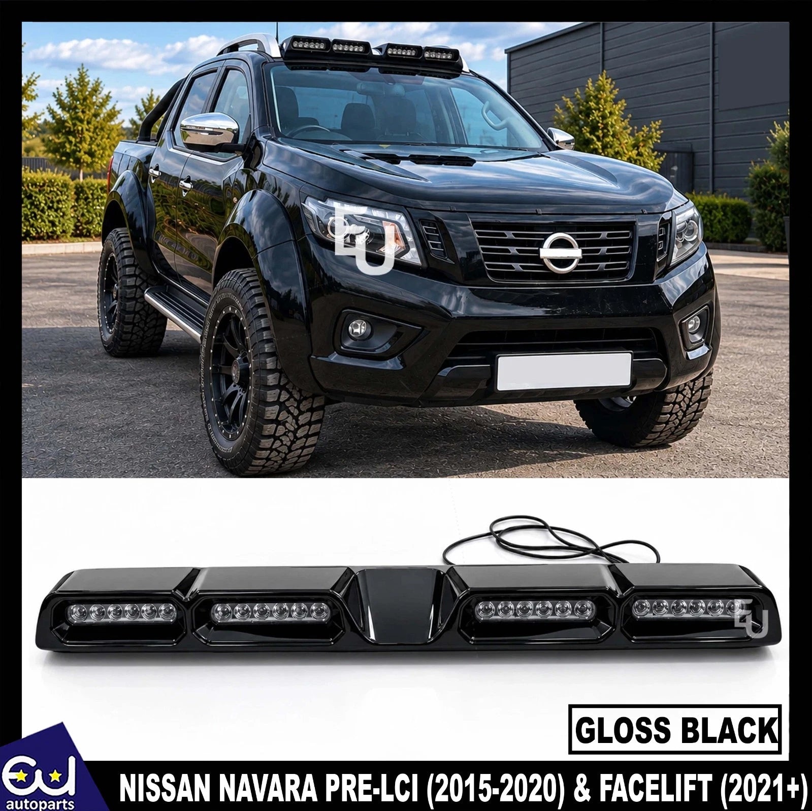 ROOF LIGHT BAR DRL LED LIGHTS GLOSS BLACK FOR NISSAN NAVARA NP300 D23 2015-2025