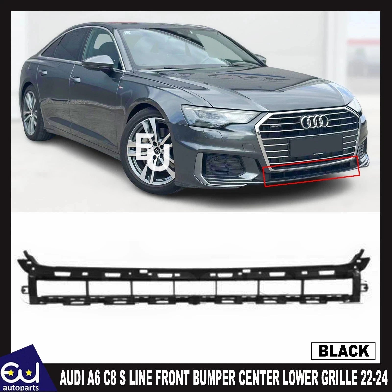 FOR AUDI A6 C8 S LINE 2022-2024 NEW FRONT BUMPER CENTER LOWER GRILLE GRILL BLACK