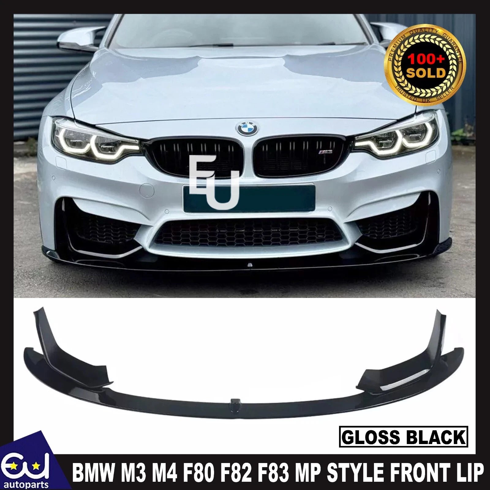 FOR BMW M3 M4 F80 F82 F83 MP STYLE FRONT BUMPER SPLITTER LIP SPOILER GLOSS BLACK