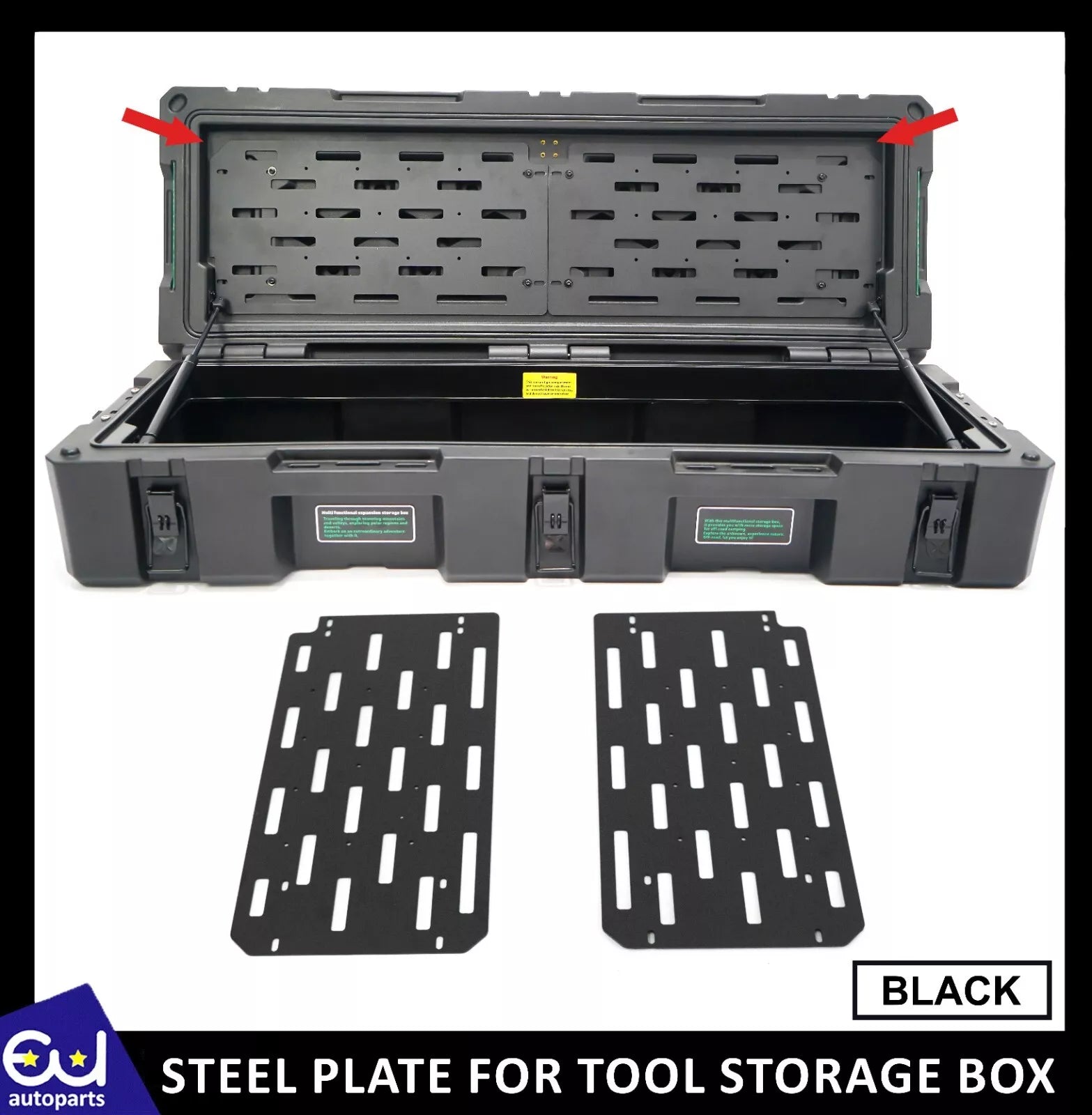 FOR CARGO TOOL STORAGE BOX INSIDE STEEL PLATE ROOF PLATFORM RACK RAILS BAR BLACK