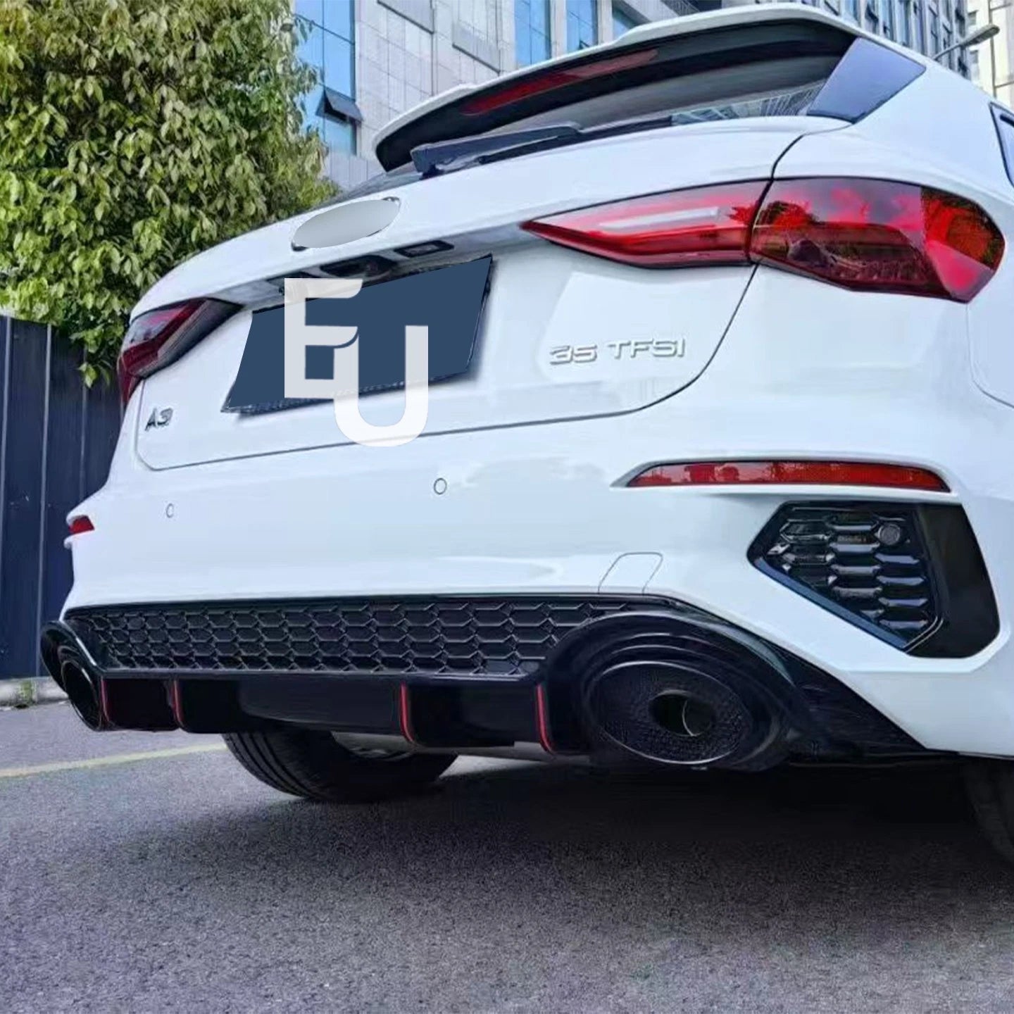 FOR AUDI A3 S3 8Y S-LINE HATCHBACK RS3 LOOK REAR BUMPER DIFFUSER W/PIPES 2020+