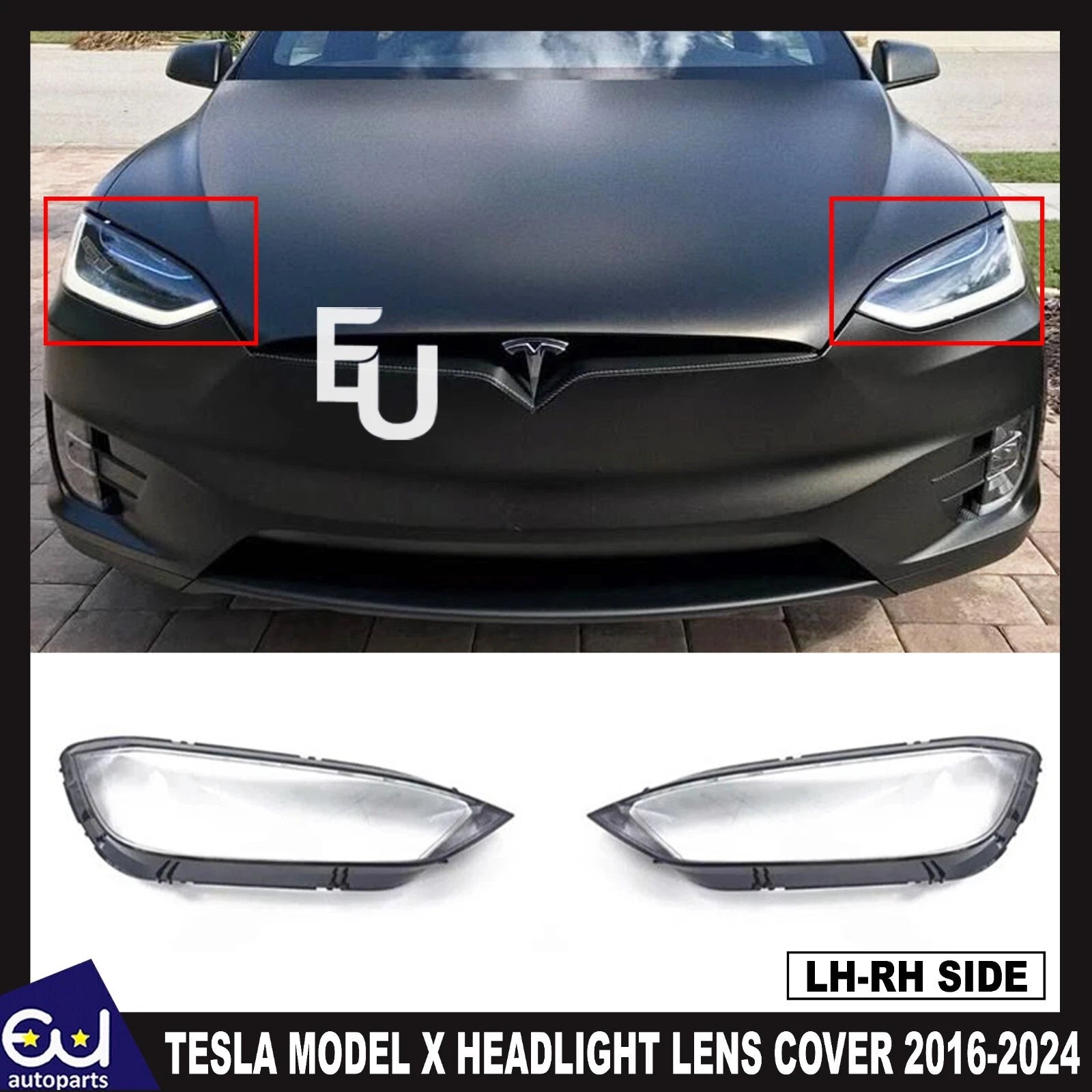 FOR TESLA MODEL X LEFT RIGHT PAIR HEADLIGHT CLEAR LENS COVER LAMP HOUSING 16-24