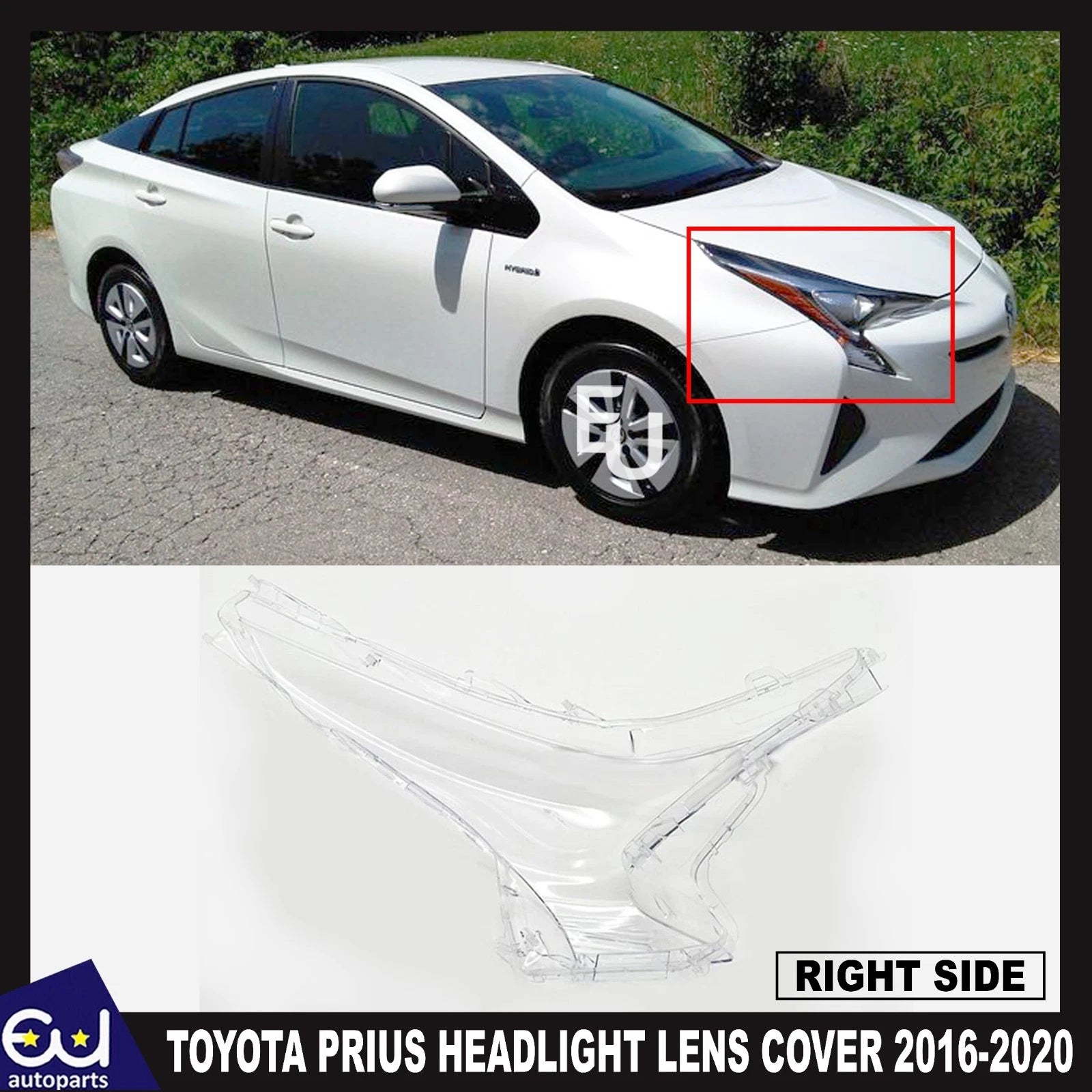 FOR TOYOTA PRIUS RIGHT DRIVER SIDE CLEAR HEADLIGHT LENS SHELL LAMPSHADE 16-2020