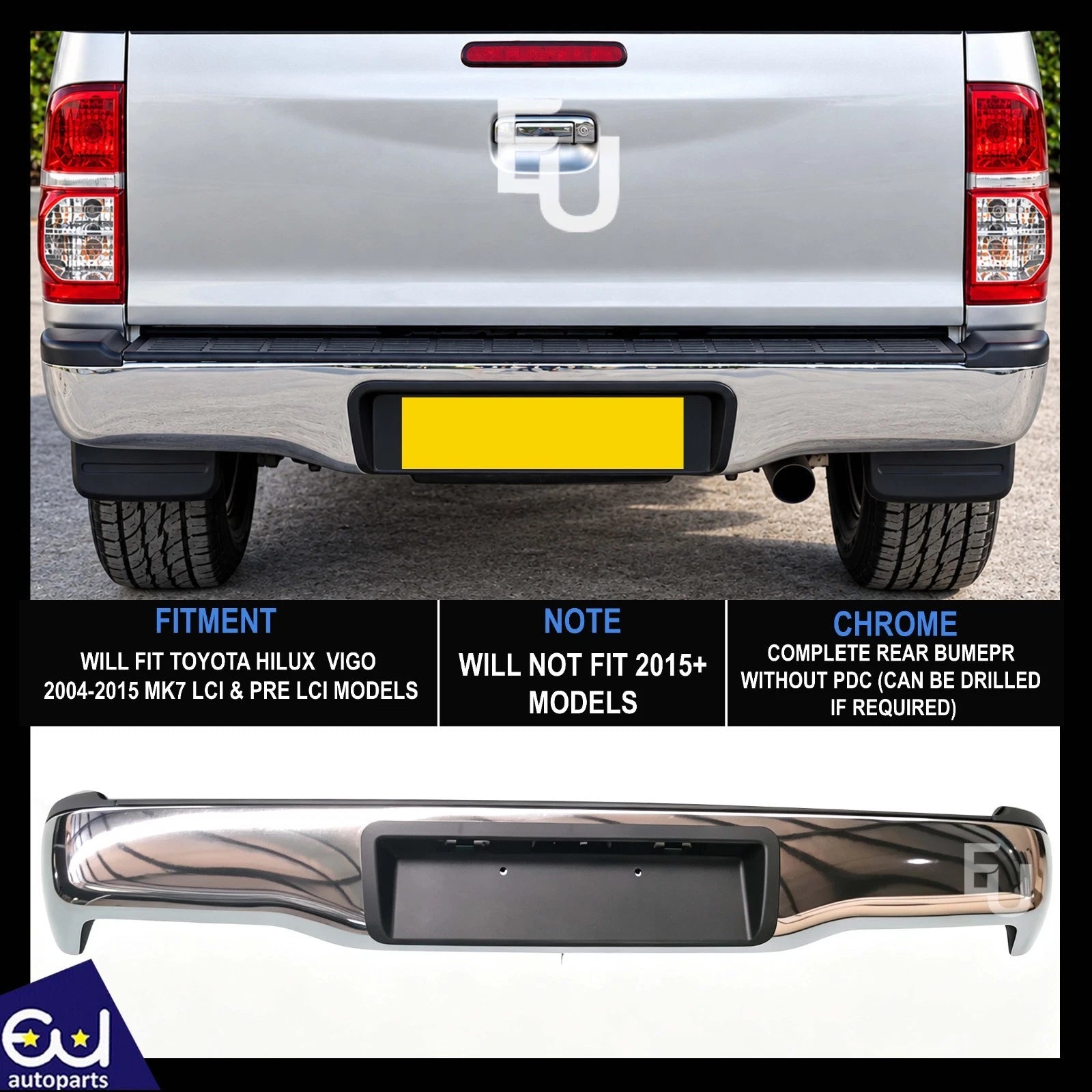 REAR BUMPER FOR TOYOT HILUX VIGO MK7 2004-2015 CHROME W/ BRACKETS PRE-LCI & LCI