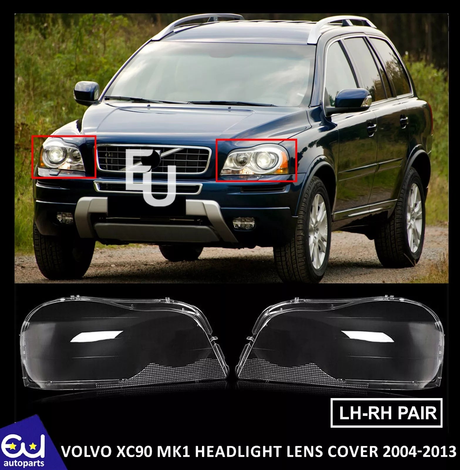 FOR VOLVO XC90 MK1 FRONT HEADLIGHT LAMP LENS COVER LEFT RIGHT SIDE PAIR 04-2013