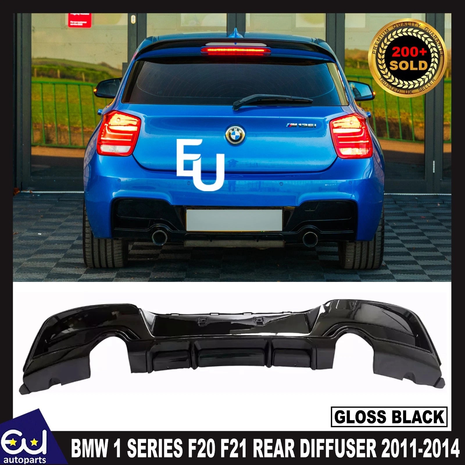 FOR BMW 1 SERIES F20 F21 REAR DIFFUSER 2011-2014 PRE-LCI M135I LOOK GLOSS BLACK