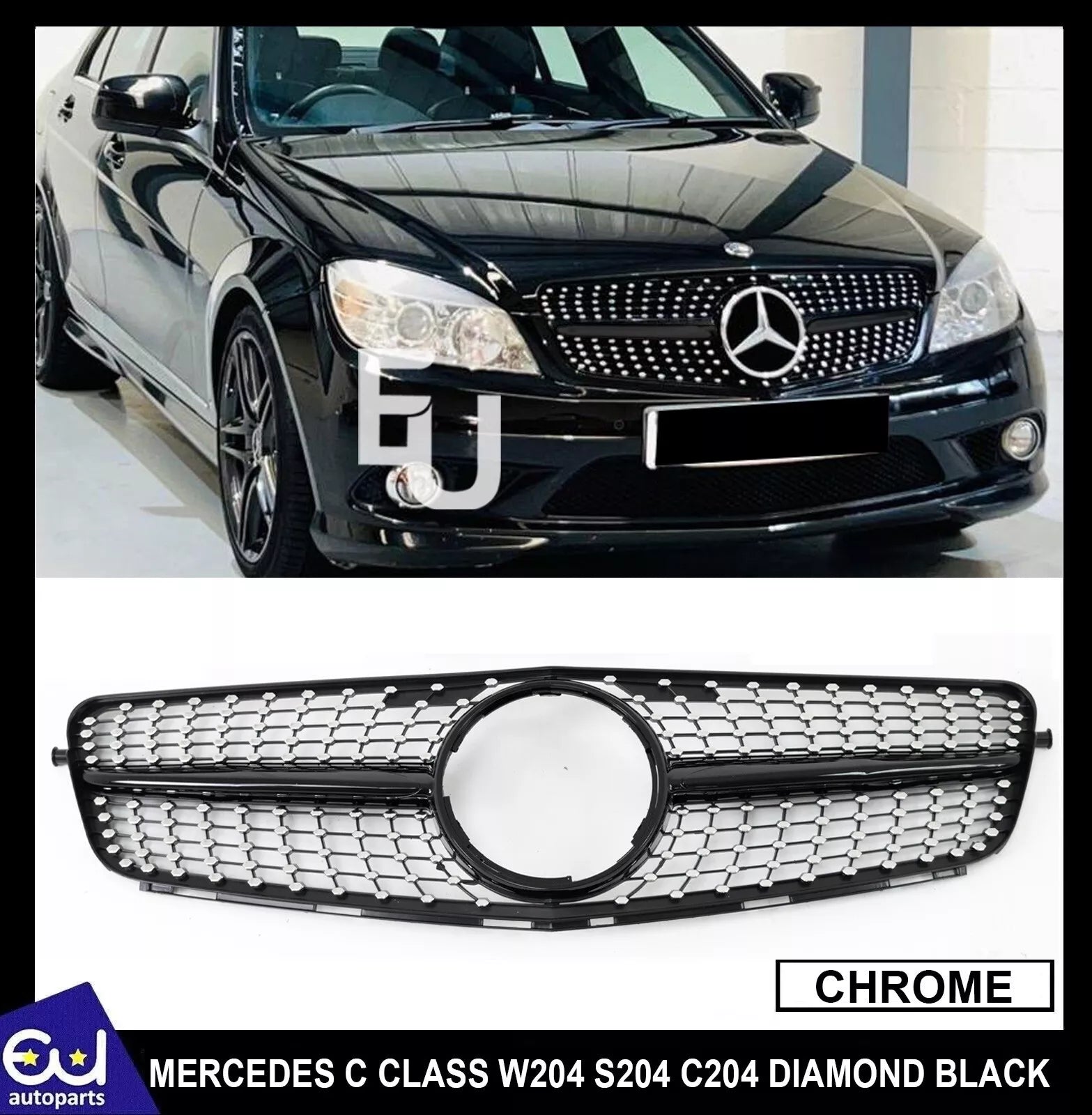 FOR MERCEDES C CLASS W204 S204 C204 7-15 FRONT GRILLE GRILL DIAMOND BLACK CHROME