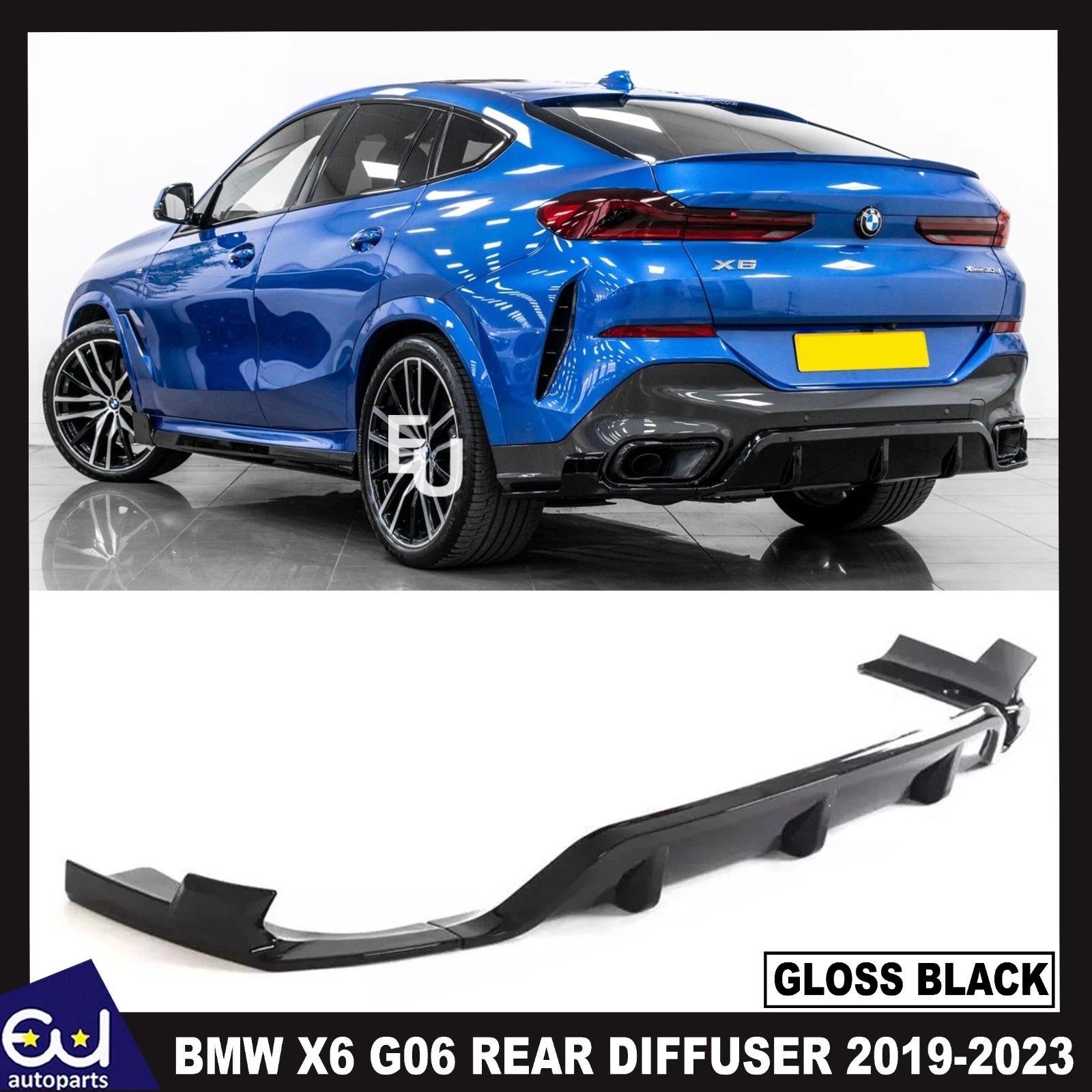 FOR BMW X6 G06 2019-2023 GLOSS BLACK REAR BUMPER DIFFUSER LIP SPLITTERS BODY KIT