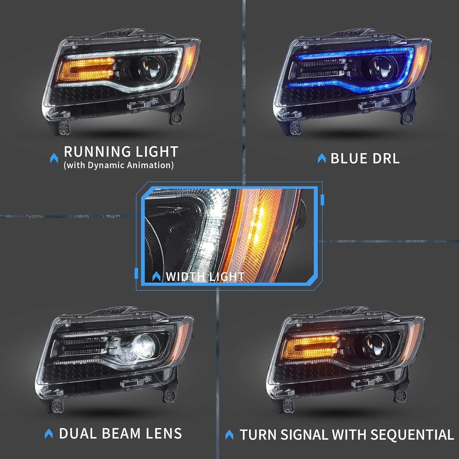 FOR JEEP GRAND CHEROKEE PROJECTOR FULL LED HEADLIGHTS LAMP DRL STARTUP 2014-2022