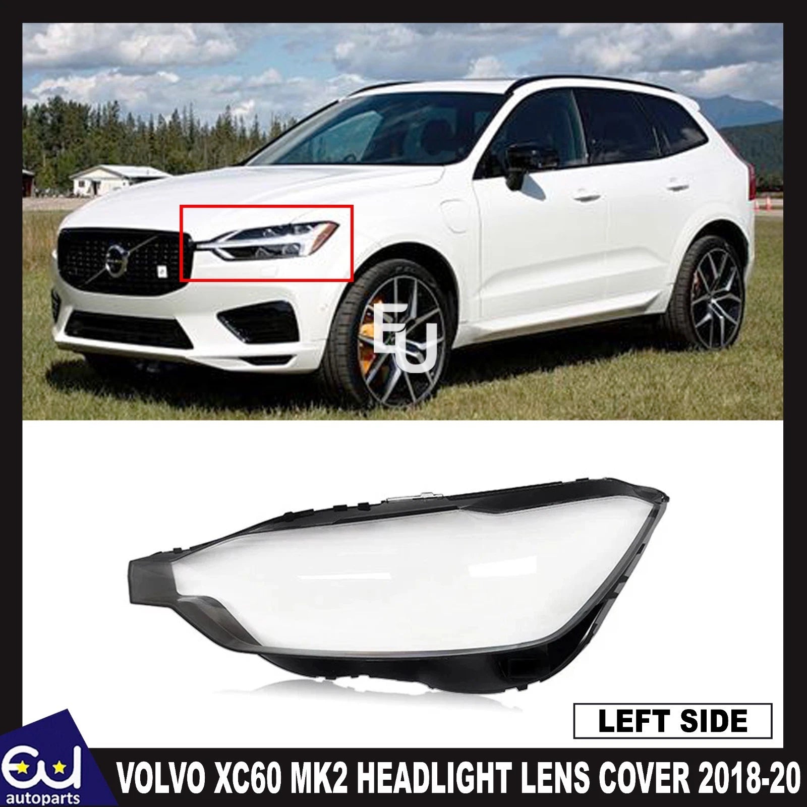 FOR VOLVO XC60 MK2 FRONT HEADLIGHT LAMP LENS COVER LEFT PASSENGER SIDE 2018-20