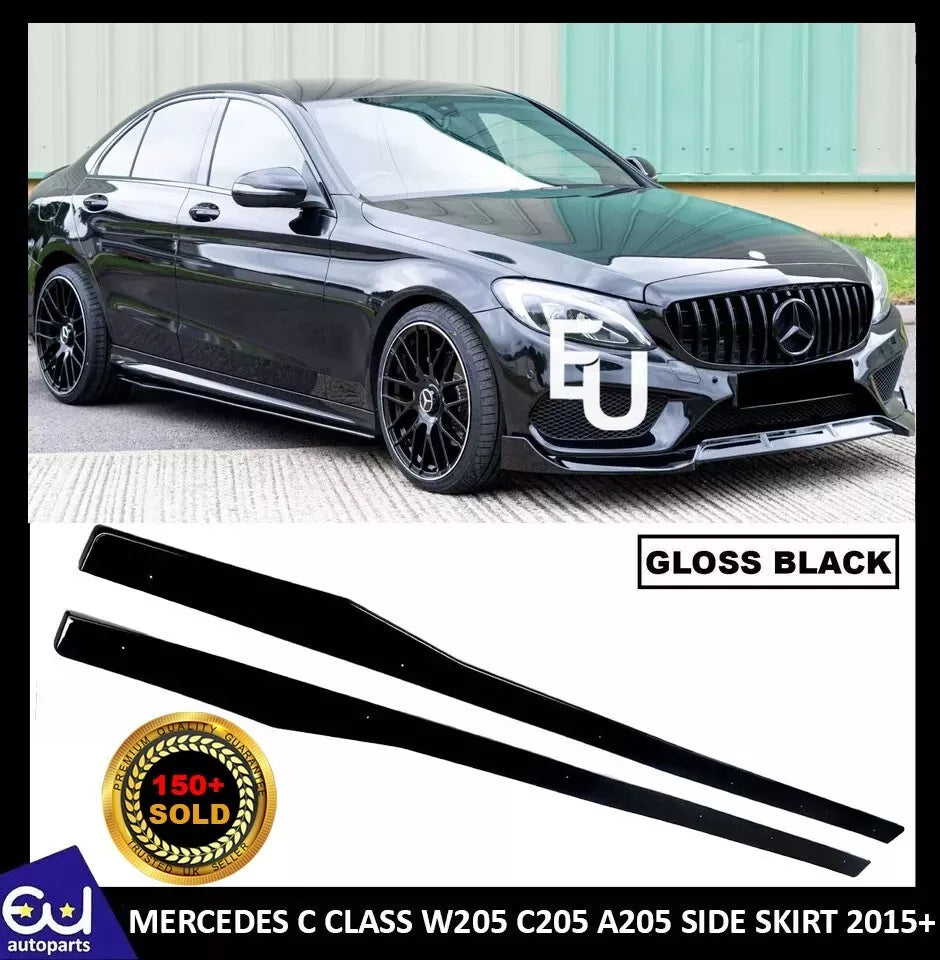 FOR MERCEDES A CLASS W176 AMG STYLE SIDE SKIRT EXTENSION BLADE GLOSS BLACK 2015+
