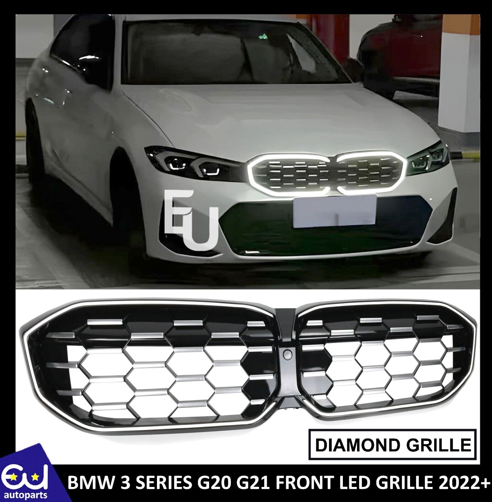 FOR BMW G20 G21 3 SERIES KIDNEY LED GRILL GRILLE BLACK DIAMOND STYLE SPORT 2022+