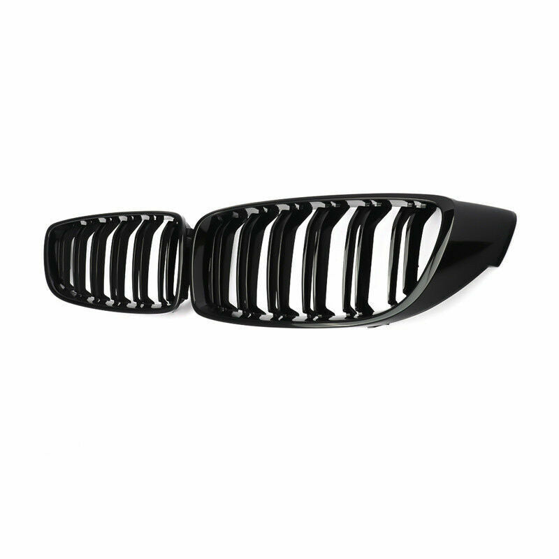 FOR BMW 4 SERIES F32 F33 F36 GLOSS BLACK KIDNEY GRILL GRILLE TWIN BAR M4 STYLE