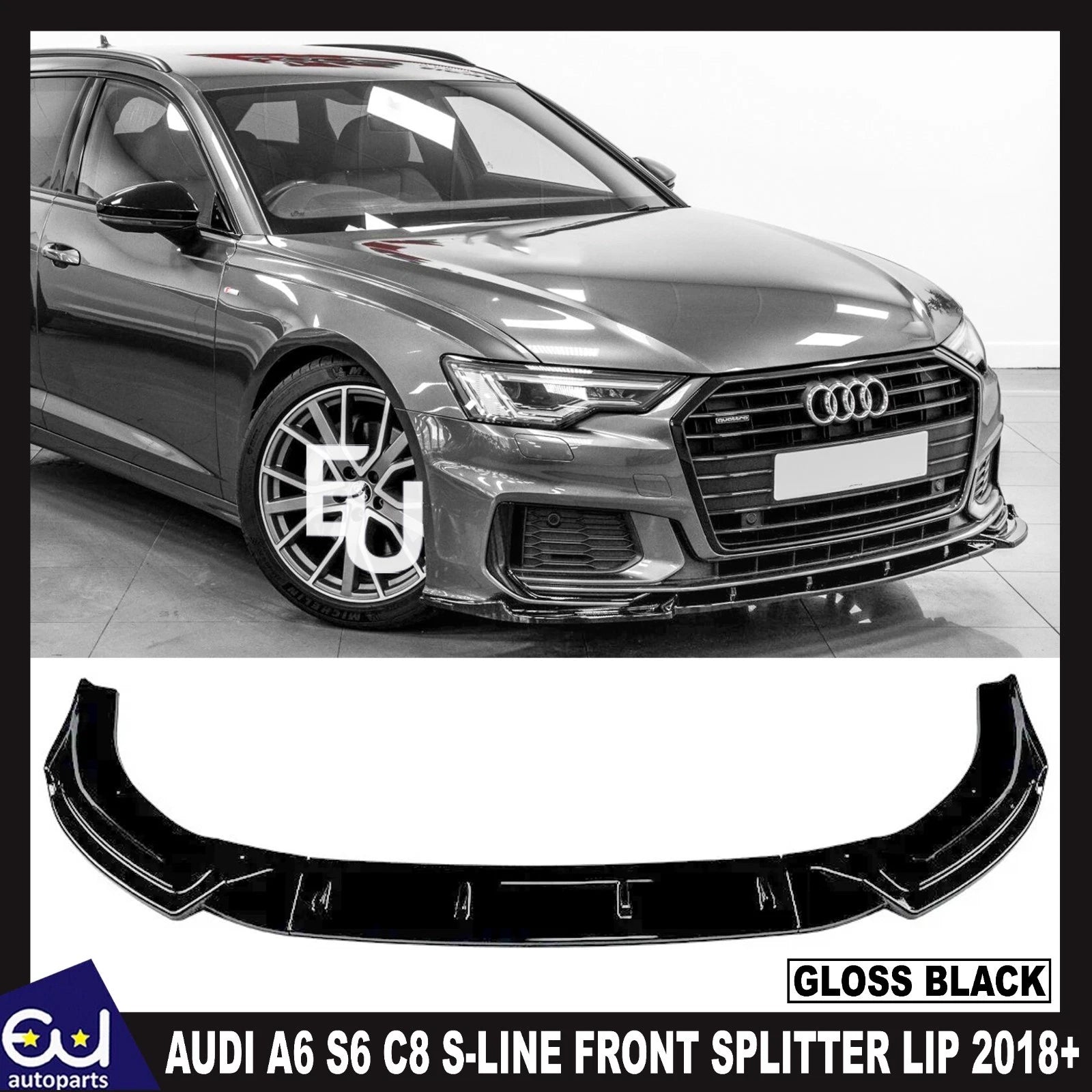 FOR AUDI A6 S6 C8 S-LINE FRONT LIP SPLITTER SPOILER BODYKIT GLOSS BLACK 2018-25