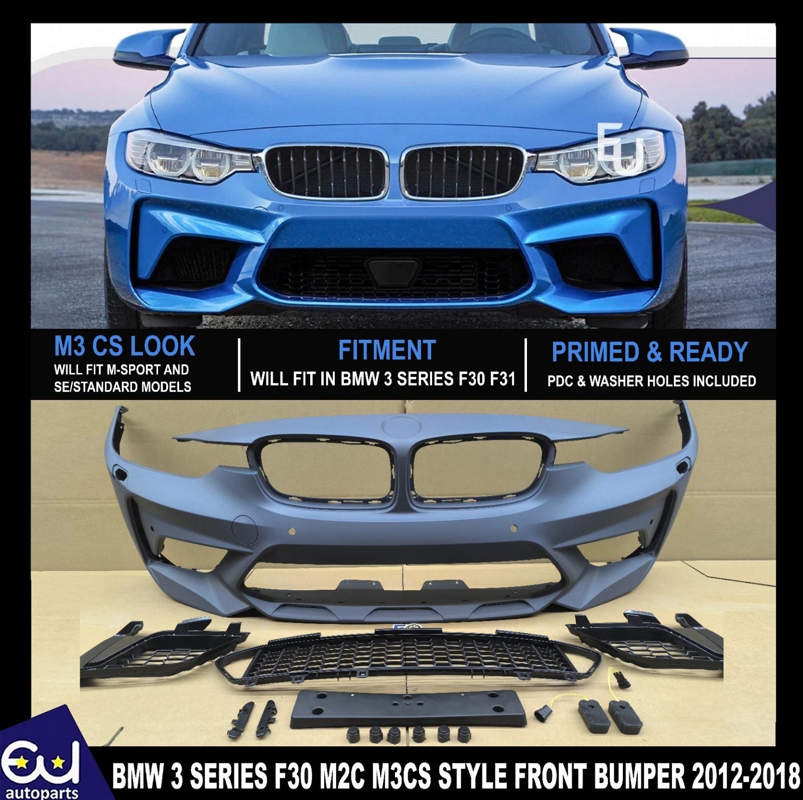 FOR BMW 3 SERIES F30 F31 M2C M3CS STYLE FRONT BUMPER 2012-2018