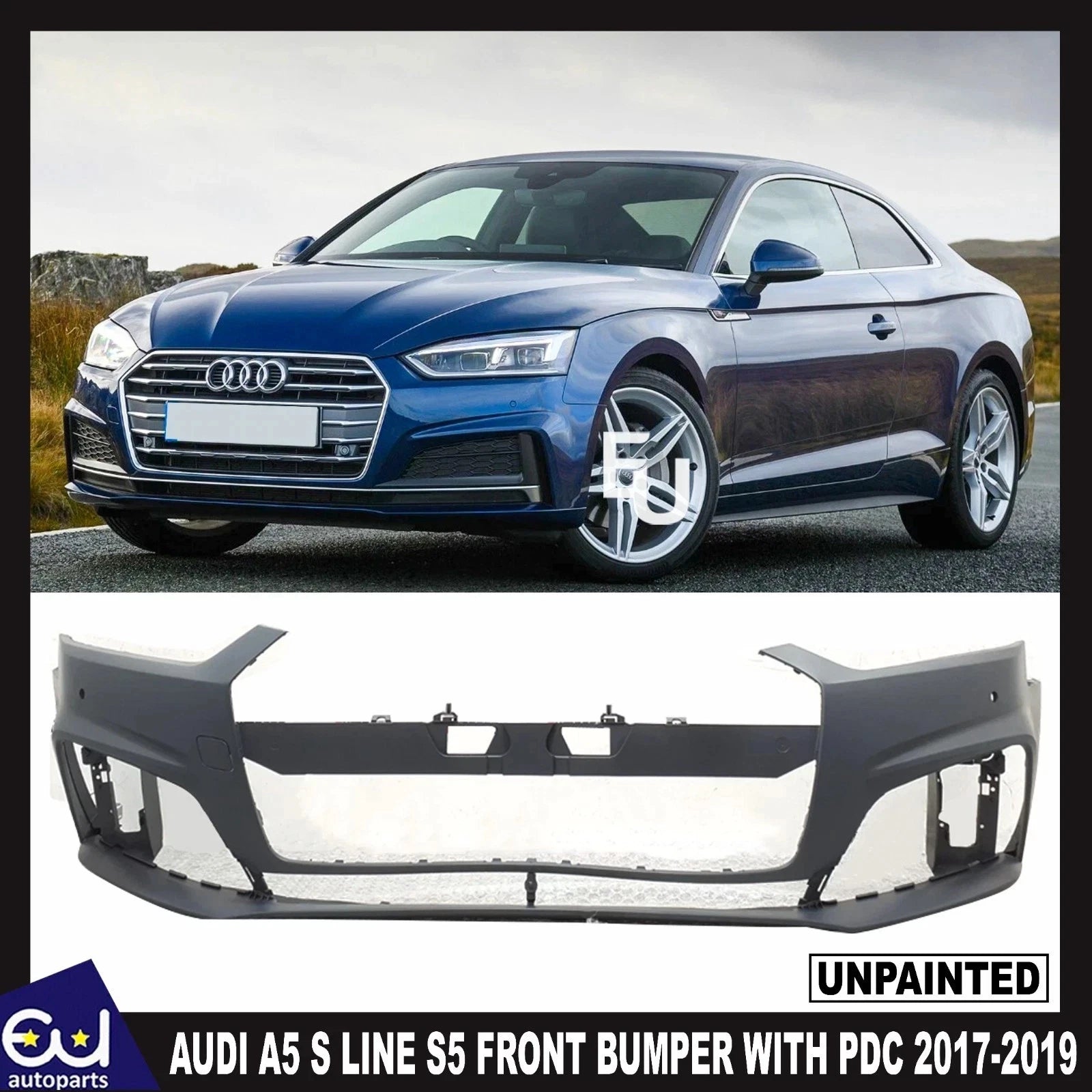FOR AUDI A5 S LINE S5 2017-2019 OEM UNPAINT FRONT BUMPER WITH PDC NEW 8W6807437F