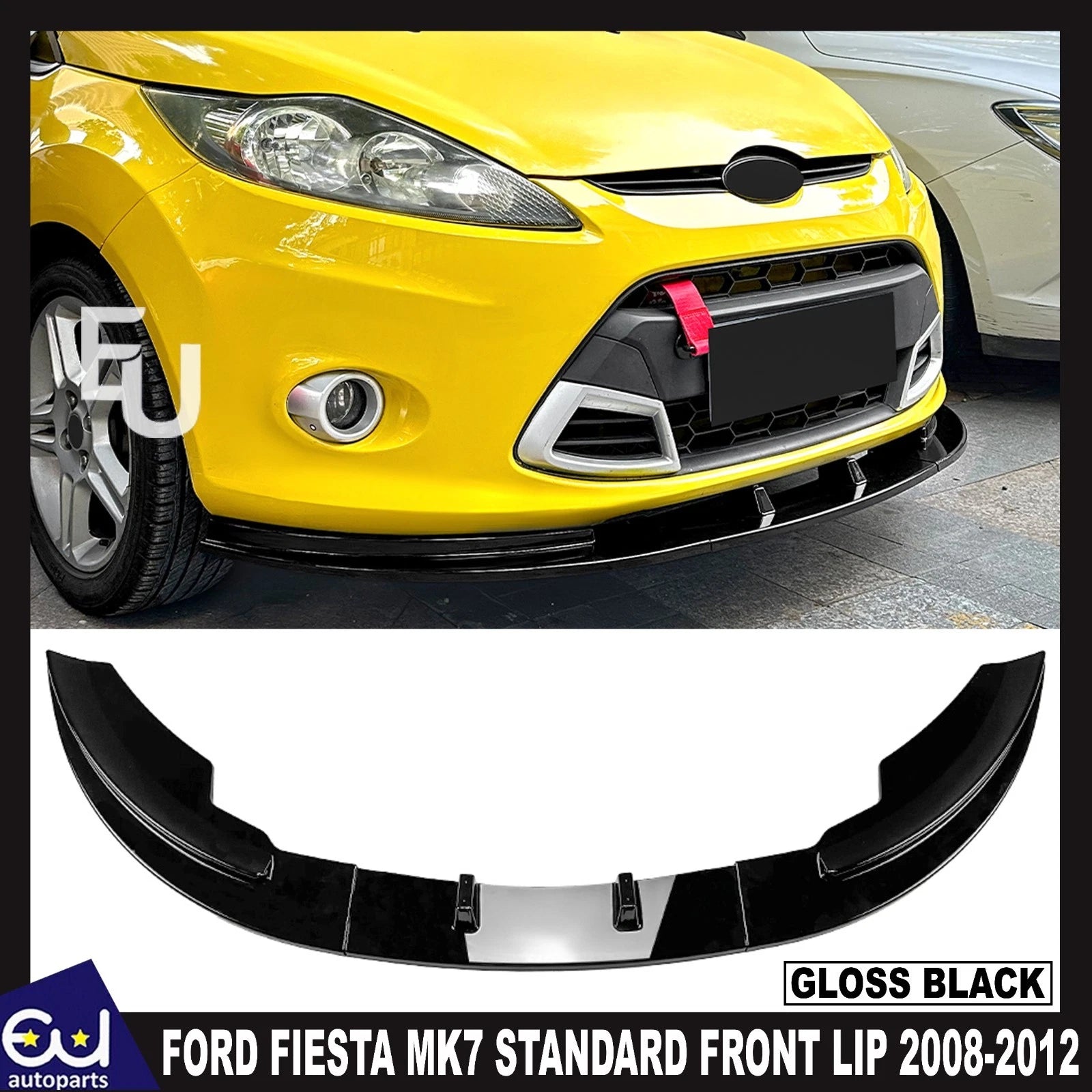 GLOSS BLACK FRONT SPLITTER LIP FOR FORD FIESTA MK7 STANDARD PRE-FACELIFT 2008-12