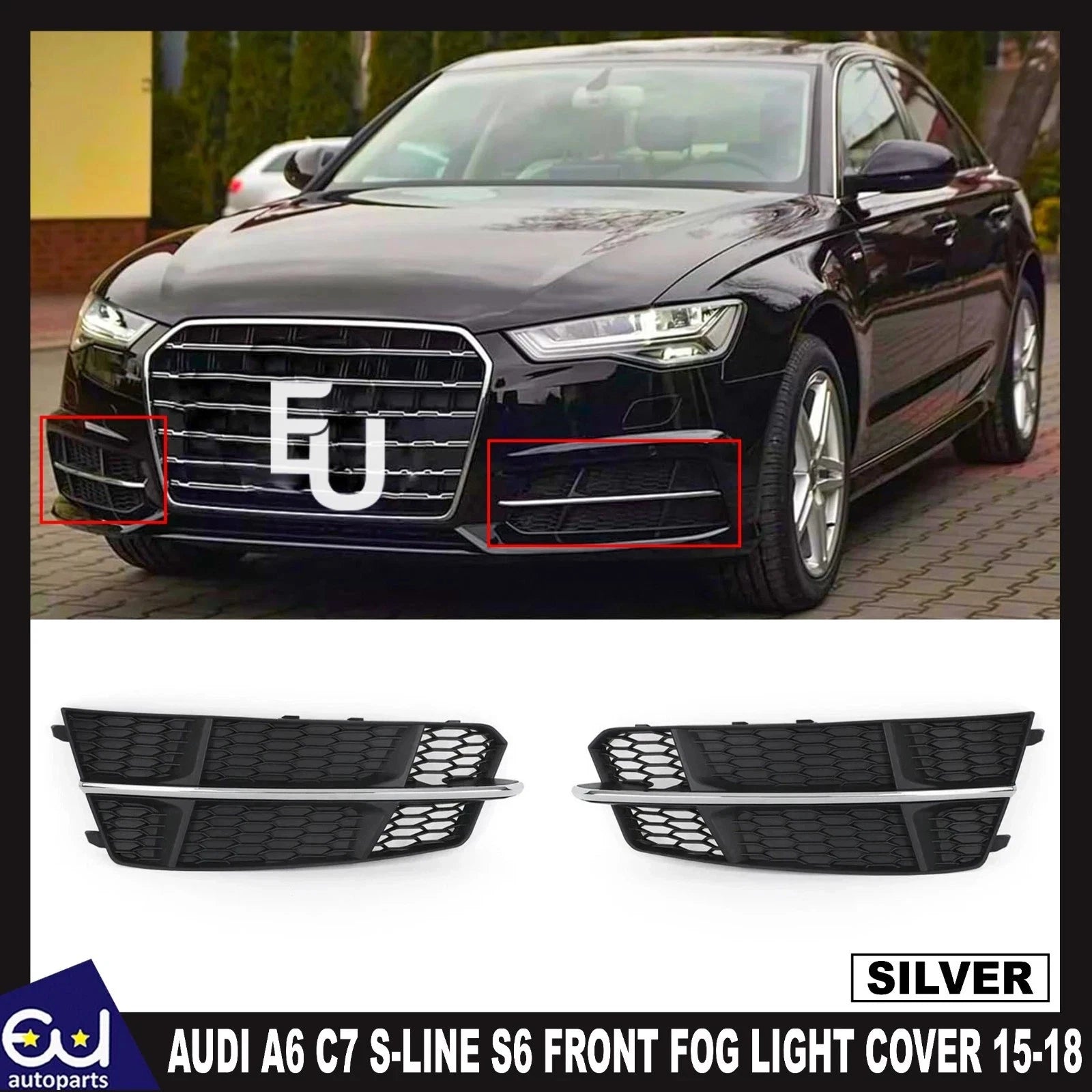 FOR AUDI A6 C7 S-LINE S6 15-18 FRONT FOG LIGHT COVER LOWER GRILL GRILLE CHROME