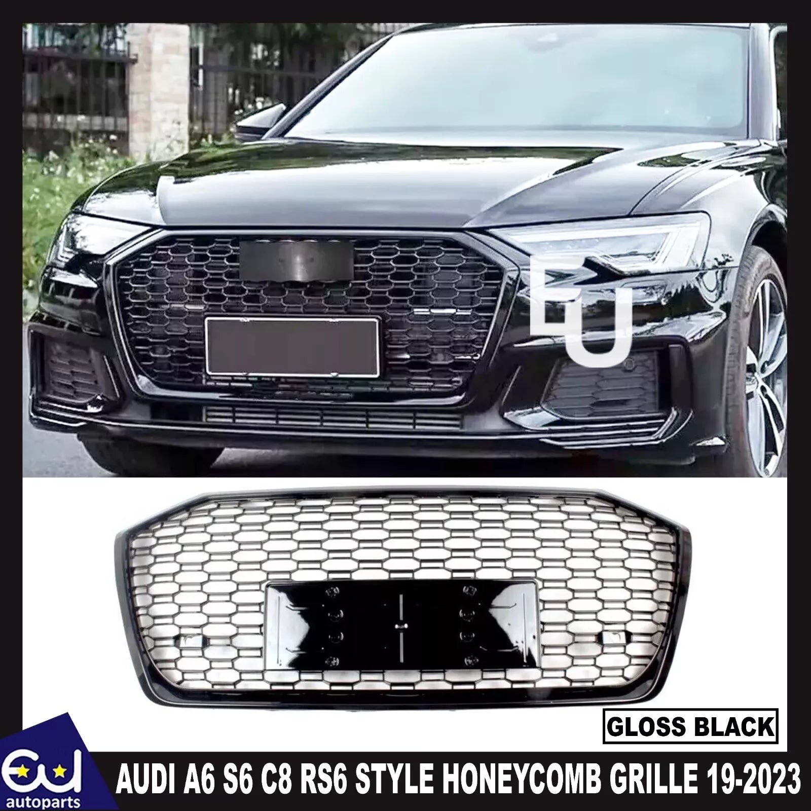 FOR AUDI A6 AVANT S6 C8 GLOSS BLACK HONEYCOMB FRONT GRILLE GRILL RS6 LOOK 19-23