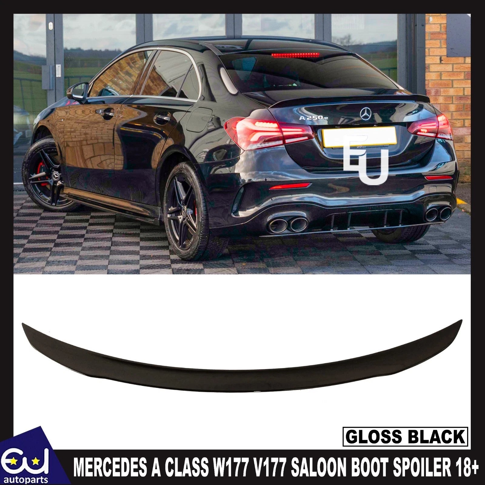 FOR MERCEDES BENZ A CLASS V177 SALOON A35 GLOSS BLACK REAR BOOT SPOILER LIP