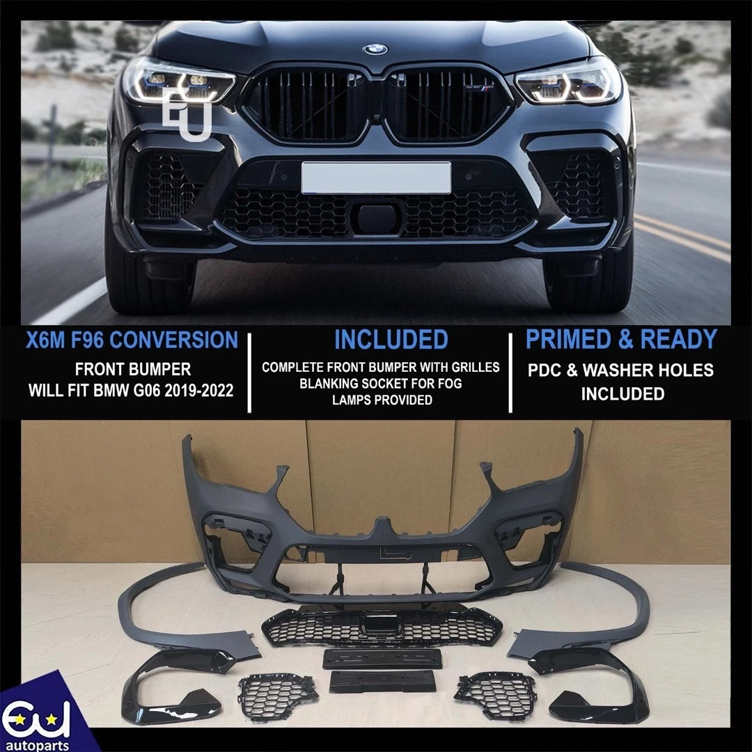 X6M F96 CONVERSION FRONT BUMPER BODYKIT W/WHEEL ARCHES GRILL FOR BMW G06 2019-22