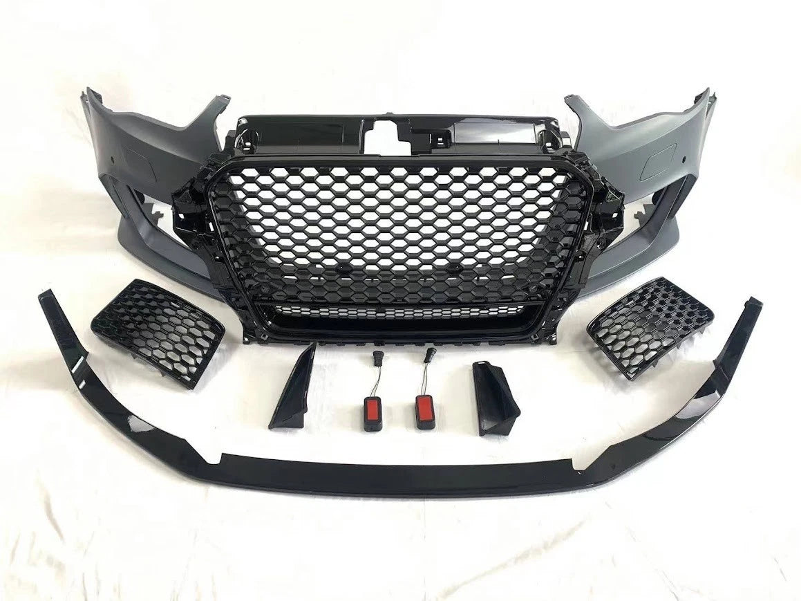 RS3 STYLE FRONT BUMPER CONVERSION KIT FOR AUDI A3 S3 8V 2012-16 SEDAN W/SPLITTER