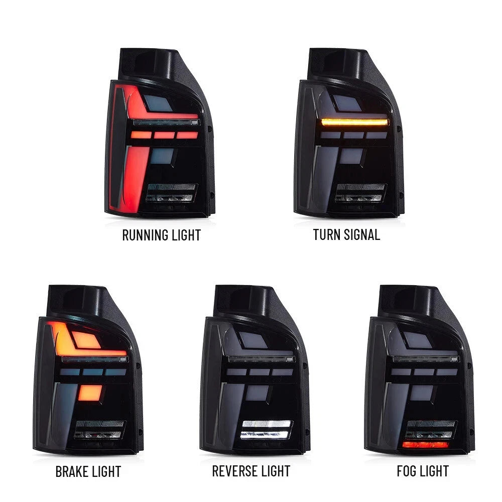 FOR VW MULTIVAN TRANSPORTER T5 T5.1 SMOKED LED REAR TAIL LIGHTS LAMP W/ANIMATION