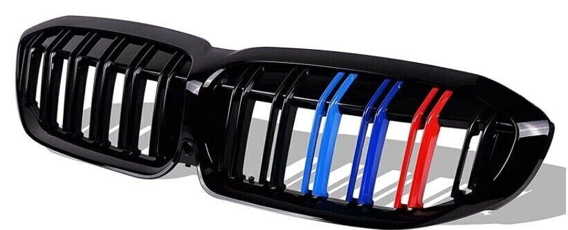 FOR BMW 3 SERIES G20 G21 M COLOR KIDNEY GRILLE GRILL DUAL SLAT GLOSS BLACK 2019+