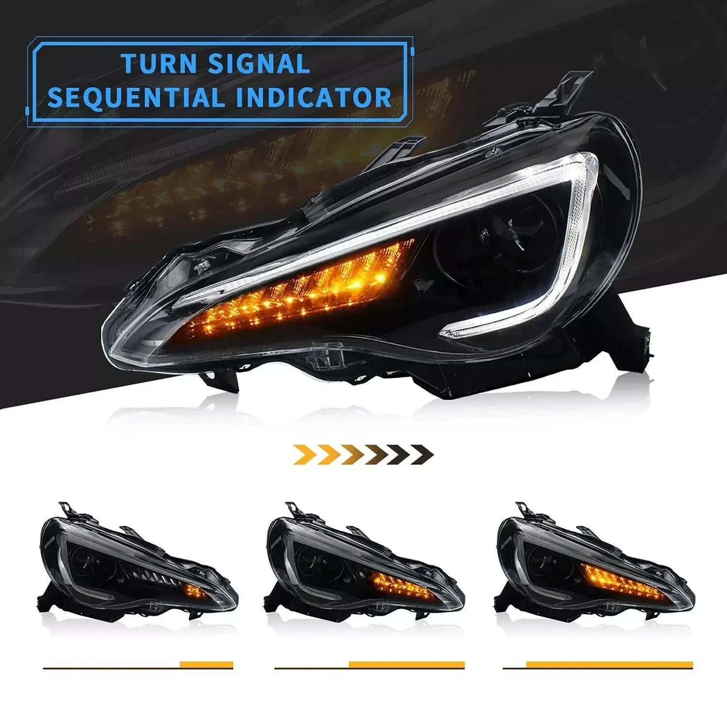VLAND HEAD LIGHTS LAMP FOR TOYOTA GT86 SUBARU BRZ LED SEQUENTIAL INDICATOR RHD