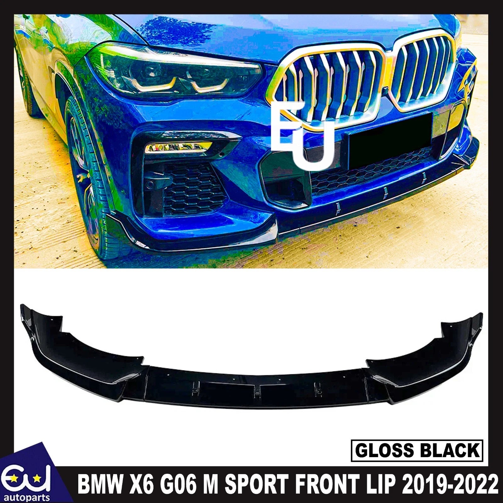 FOR BMW X6 G06 M SPORT FRONT BUMPER SPLITTER LIP SPOILER GLOSS BLACK 2019-2022