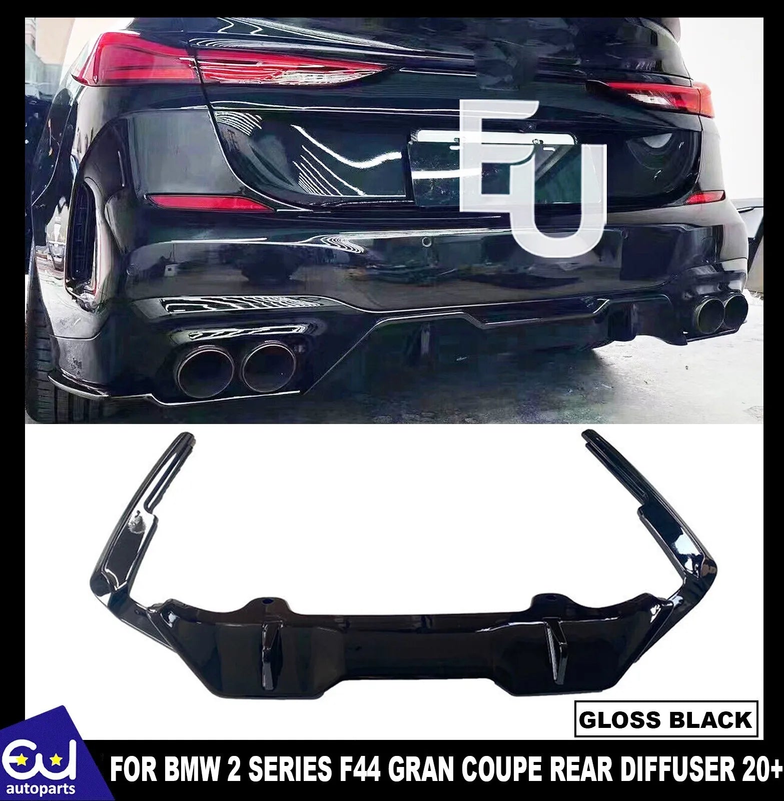 FOR BMW 2 SERIES F44 GLOSS BLACK REAR BUMPER DIFFUSER GRAN COUPE 2020+