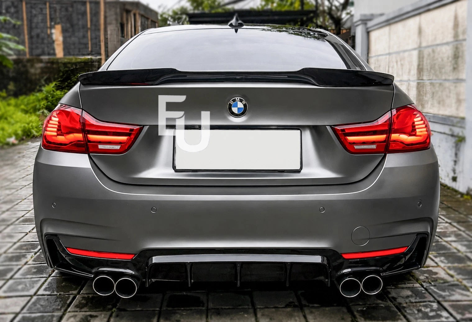 FOR BMW 4 SERIES F32 F33 F36 M SPORT REAR BUMPER DIFFUSER QUAD EXHAUST GLOSS BLK