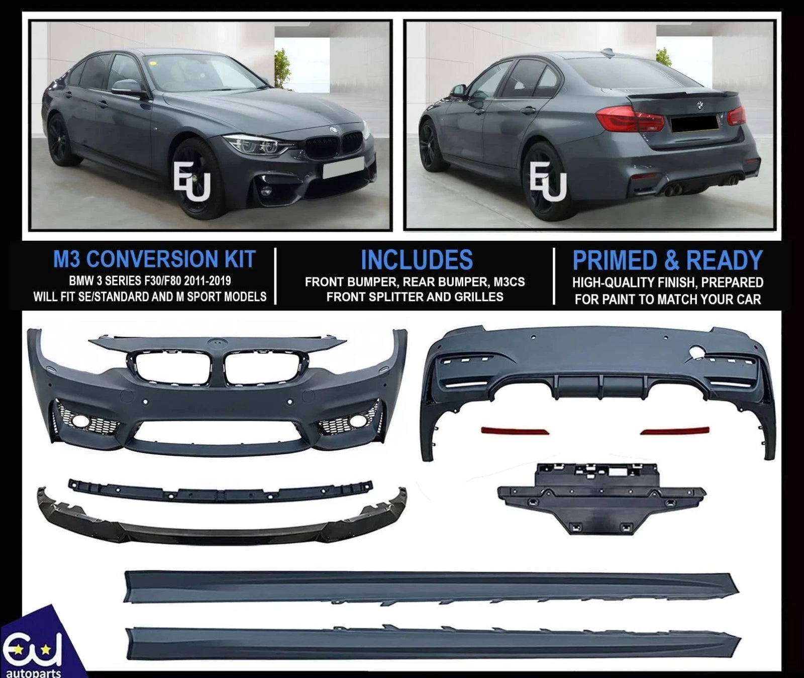 F80 M3C FRONT REAR BUMPER CONVERSION FULL BODYKIT FOR BMW 3 SERIES F30 2011+