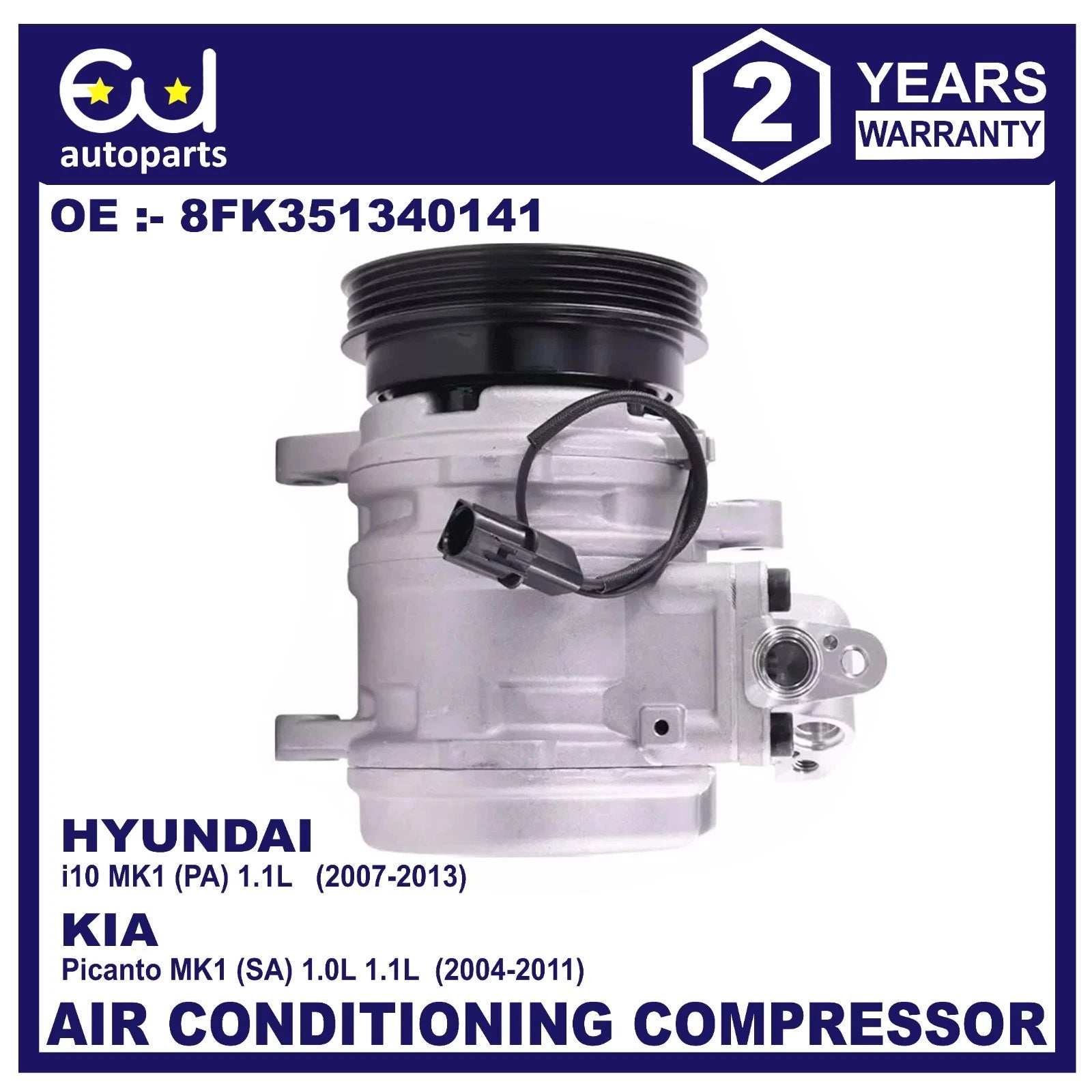 A/C AIR CONDITIONING COMPRESSOR FOR HYUNDAI I10 KIA PICANTO 1.0 1.1 977010X000