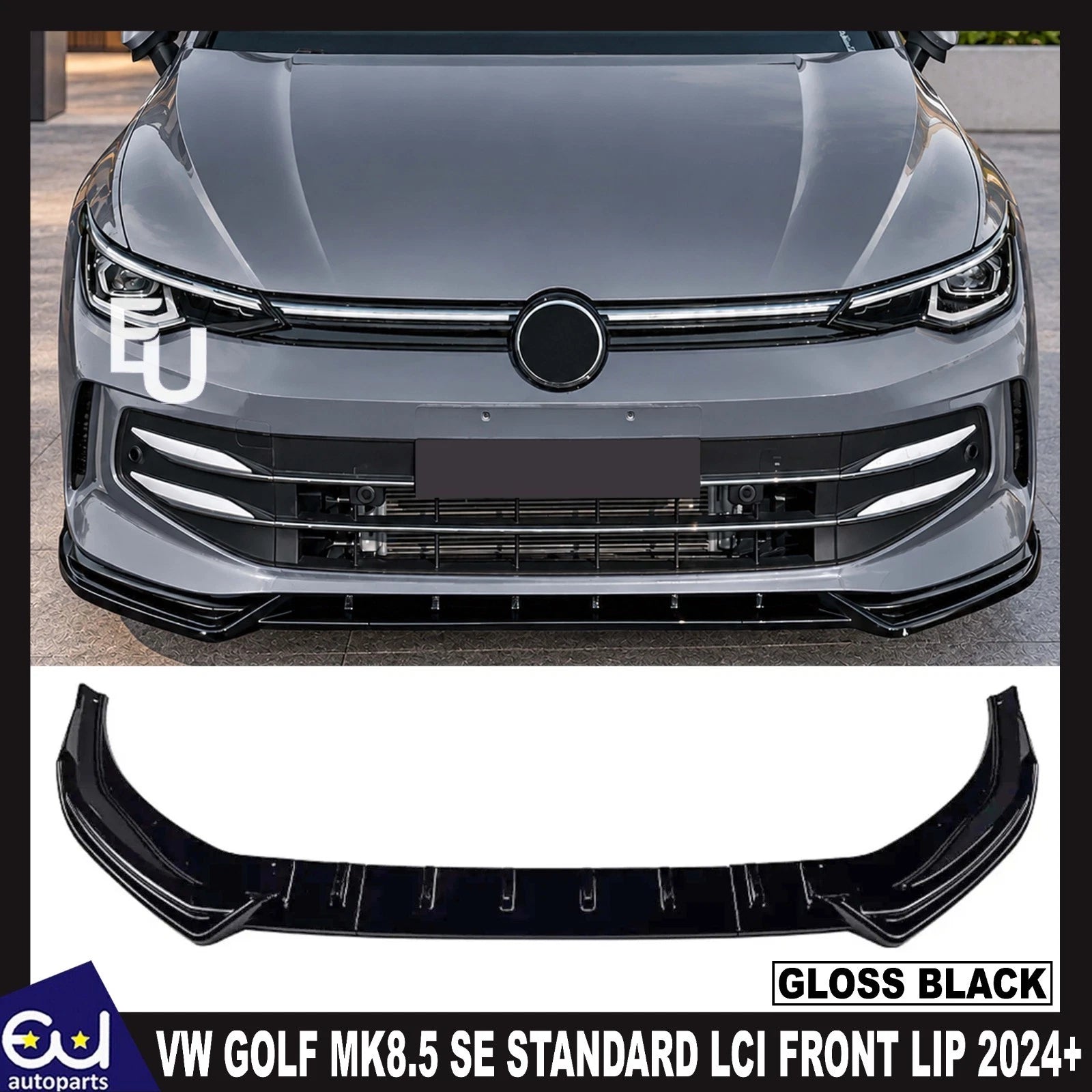 FOR VW GOLF MK8.5 SE STANDARD LCI FRONT SPLITTER SPOLER LIP KIT GLOSS BLK 2024+