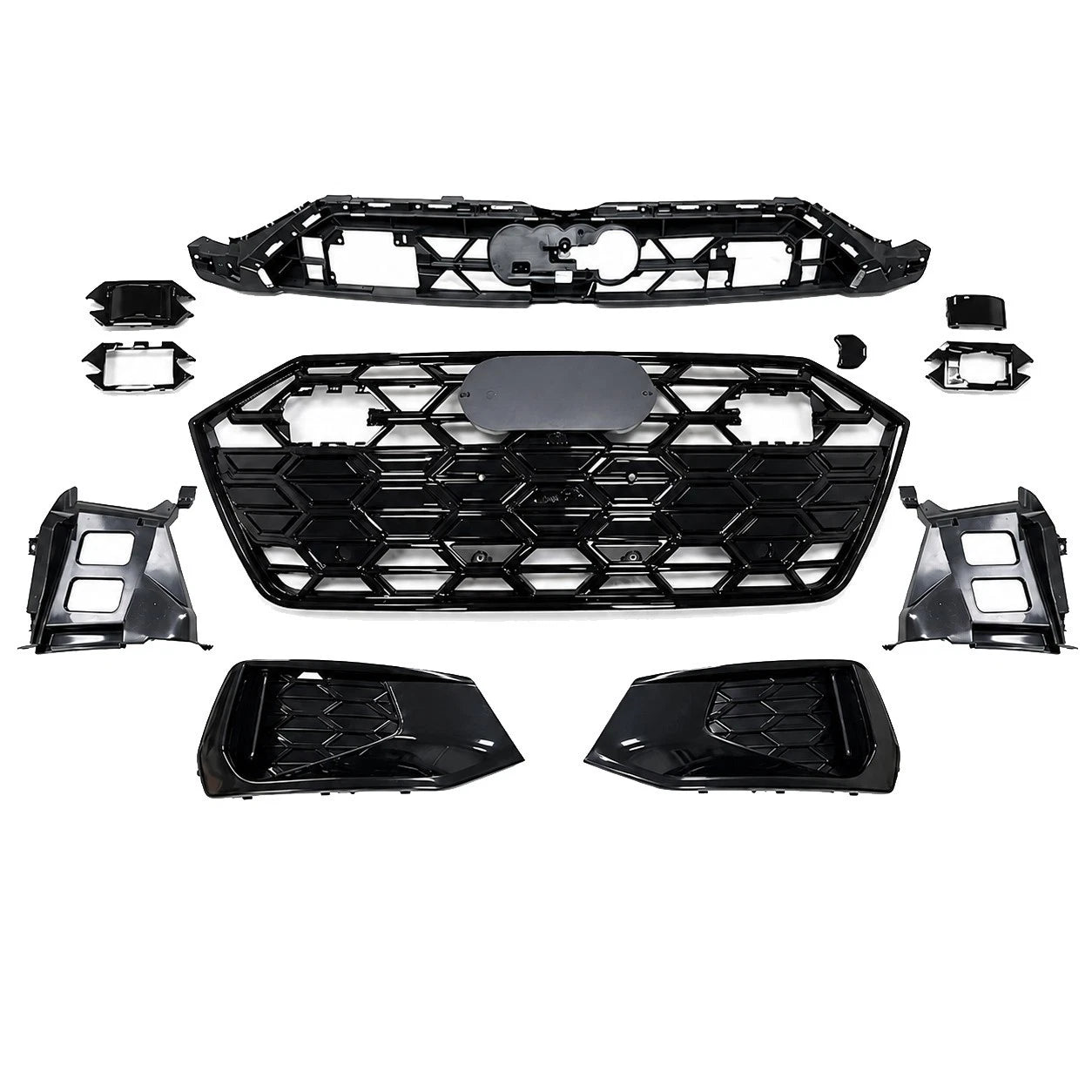 RS7 STYLE FRONT BUMPER HONEYCOMB GRILLE FOG LIGHT FRAME SET FOR AUDI A7 S7 18-25