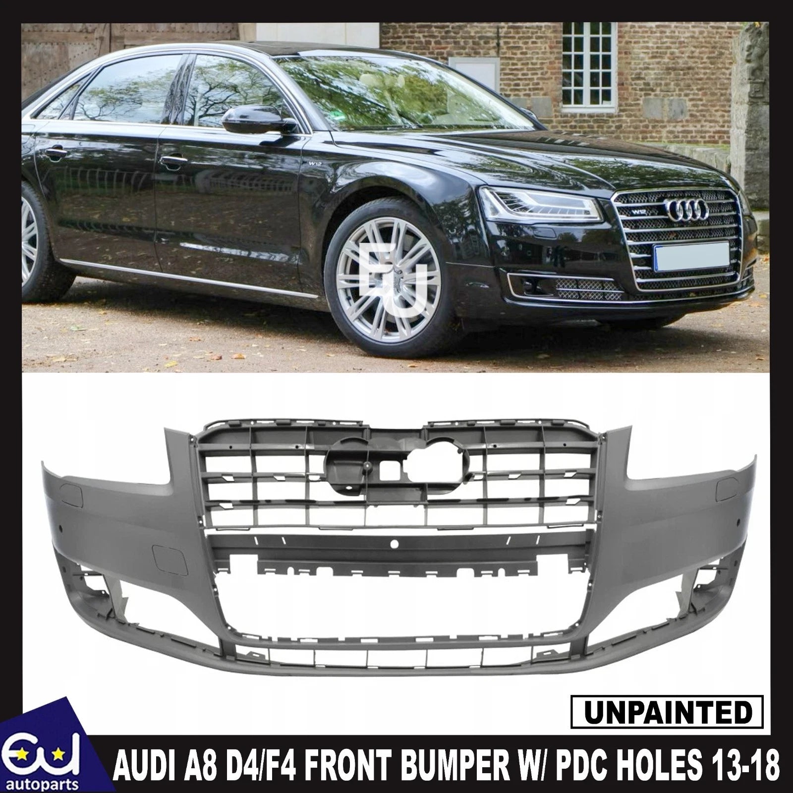 FOR AUDI A8 D4 2013-2017 FRONT BUMPER WITH PDC HOLES 4H0807065J SE MODELS ONLY