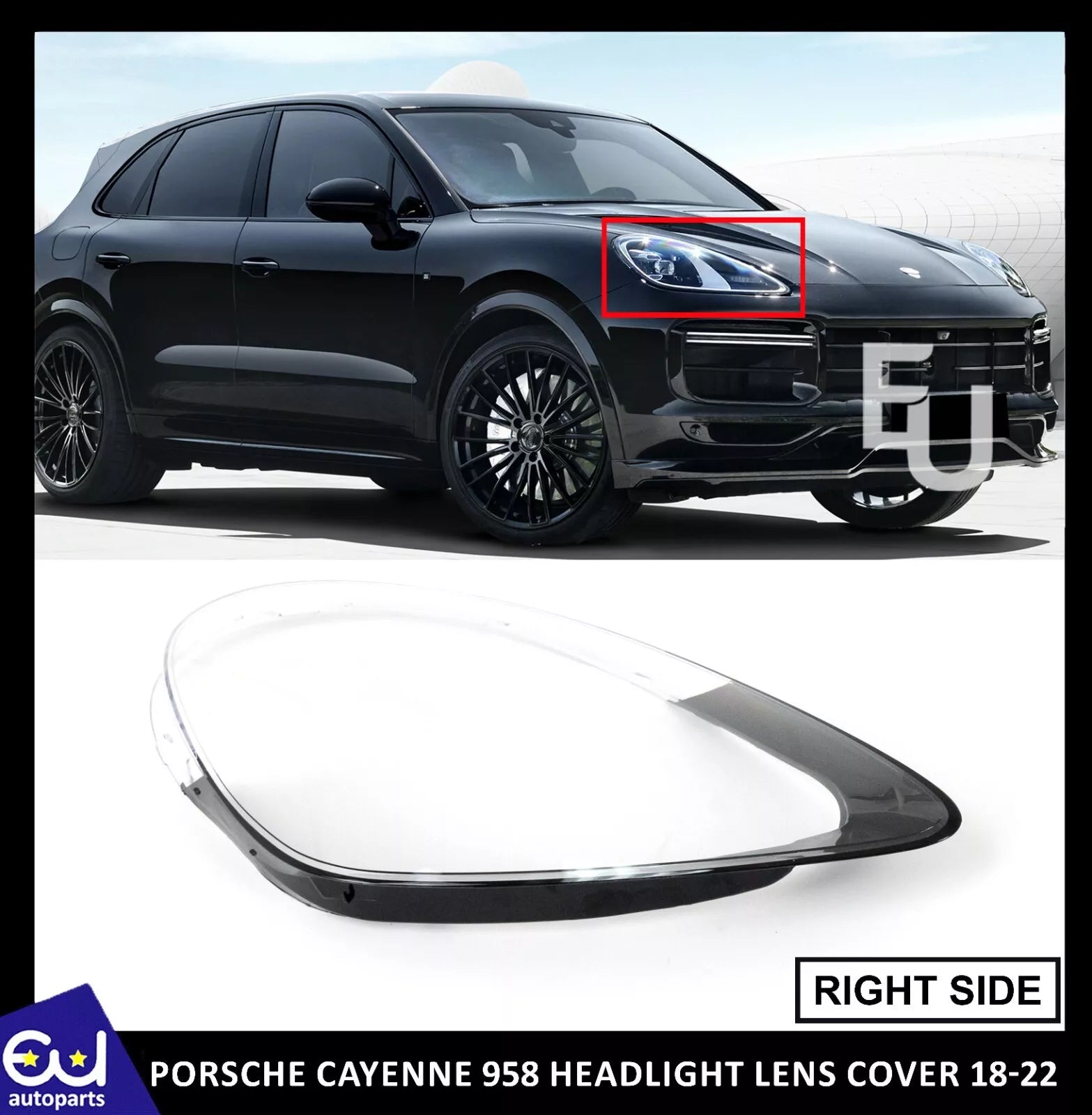RIGHT DRIVER SIDE HEADLIGHT LENS COVER LAMP FOR PORSCHE CAYENNE 958 2018-2022