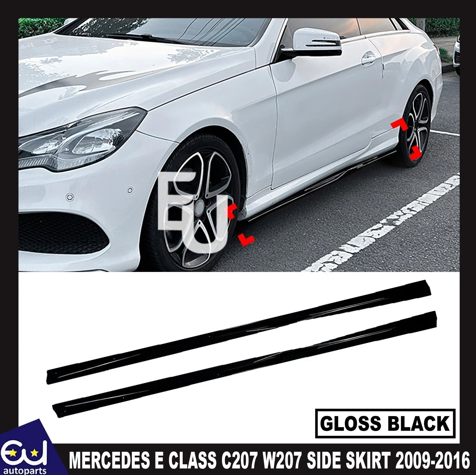 FOR MERCEDES E CLASS COUPE C207 SIDE SKIRT AMG EXTENSION BLADE 09-16 GLOSS BLACK