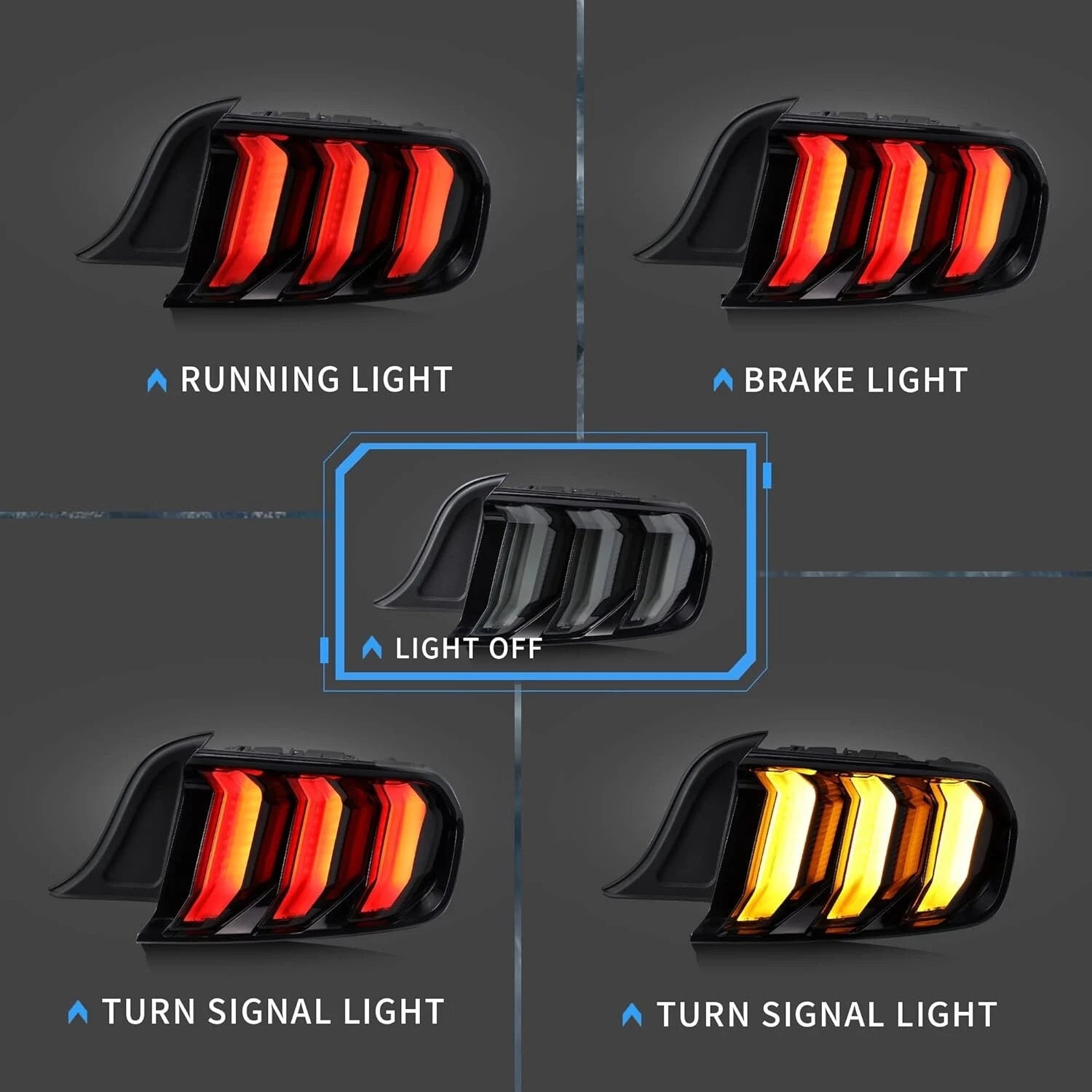 SMOKED LED REAR LIGHTS 5 MODES FOR FORD MUSTANG 2015-2023 W/SEQUENTIAL SIGNALS