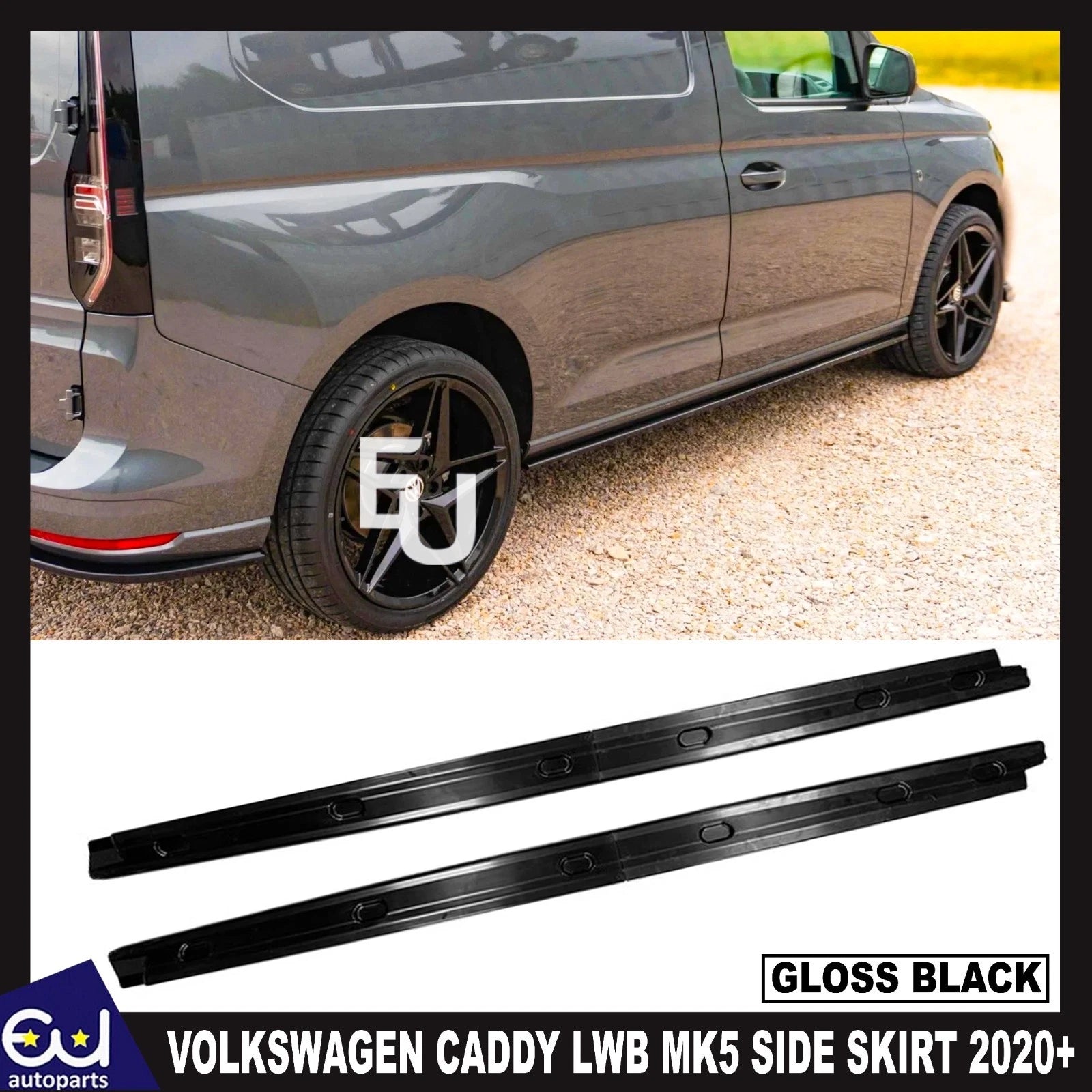 FOR VOLKSWAGEN CADDY LWB MK5 SIDE SKIRT EXTENSIONS GLOSS BLACK 2020+